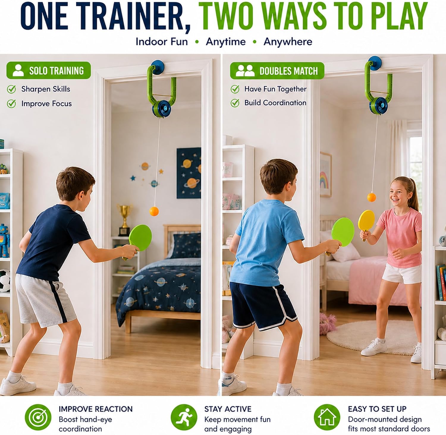 Hanging Table Tennis Trainer Portable Set, 1 Pcs Trainer 6 Balls Door Pong Game for Kids with Racket and Balls, Adjustable Hanging Table Tennis Trainer - Image 4