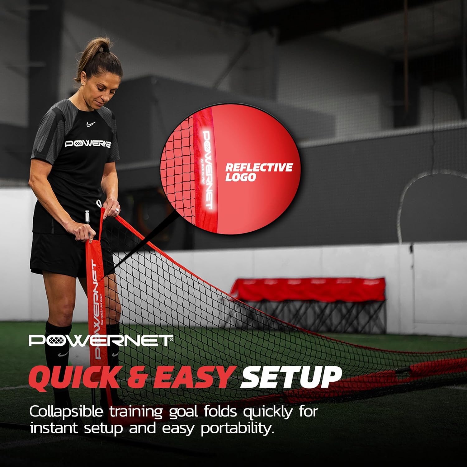 PowerNet Soccer Tennis Net, Portable Instant, Indoor Outdoor, Metal Collapsible Base Weighted, Durable Vertical Bow Posts, Quick Setup Easy Folding Storage, 1 Net + 1 Carrying Bag - Image 6
