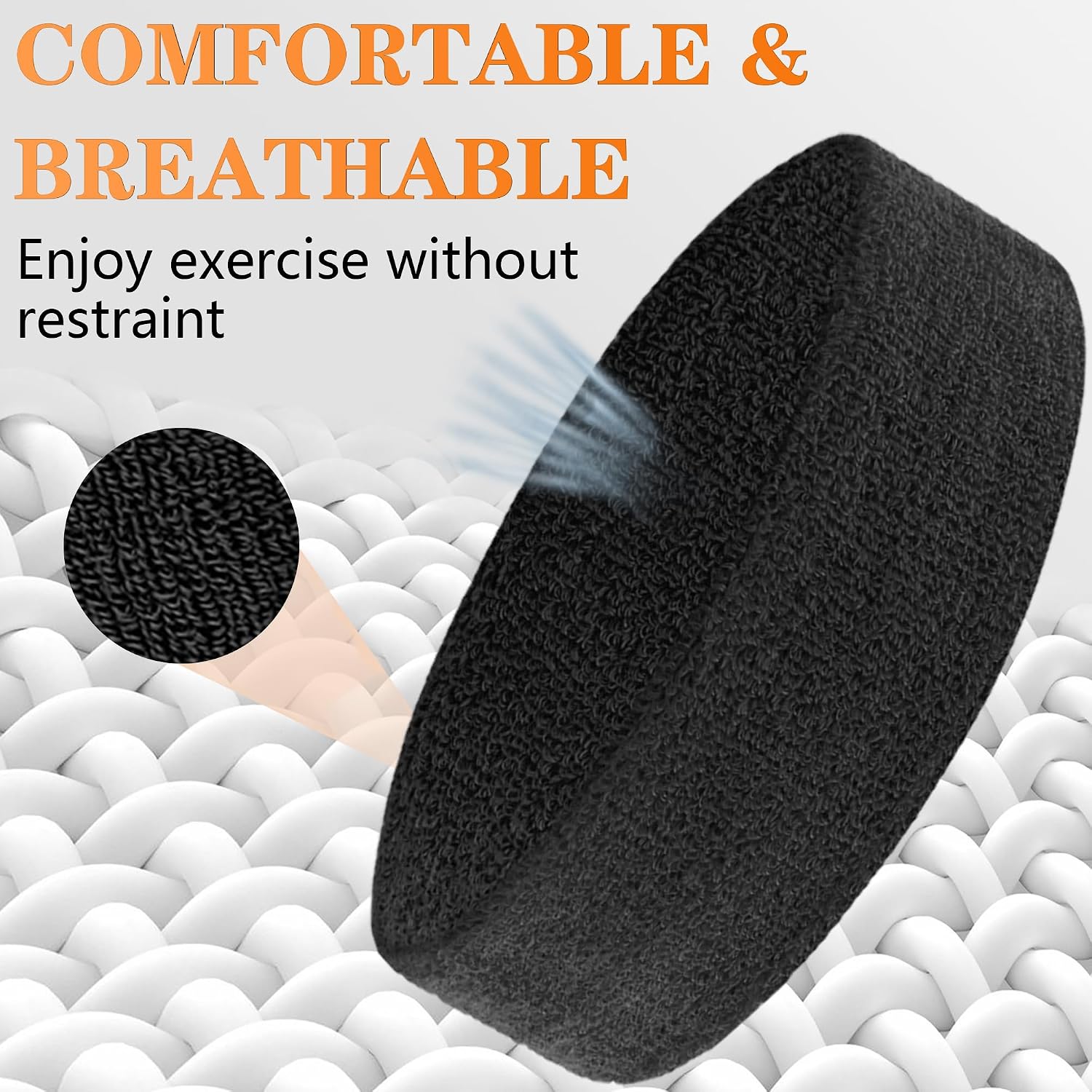 6 Pieces Sweatband Set Sports Headband Wristband Set, Moisture Wicking Athletic Sweatbands 4 Wrist Sweatband and 2 Headbands, Terry Cloth Sweat Absorbing Head Band for Workout - Image 4