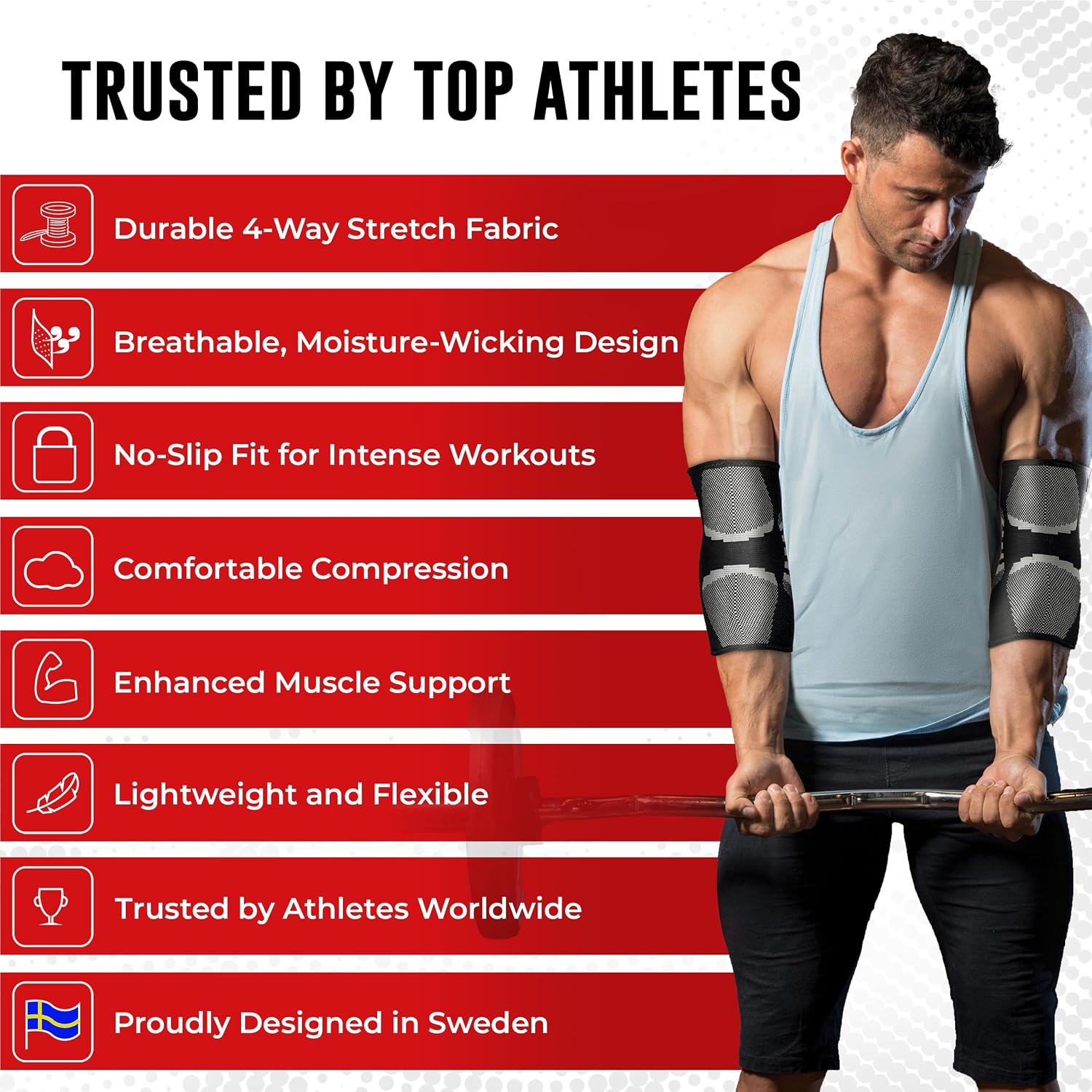 Nordic Lifting Elbow Compression Sleeves (1 Pair) - Elbow Brace for Tendonitis, Tennis & Golfers Elbow - Weightlifting Support for Men & Women - Pain Relief & Joint Recovery - Image 2