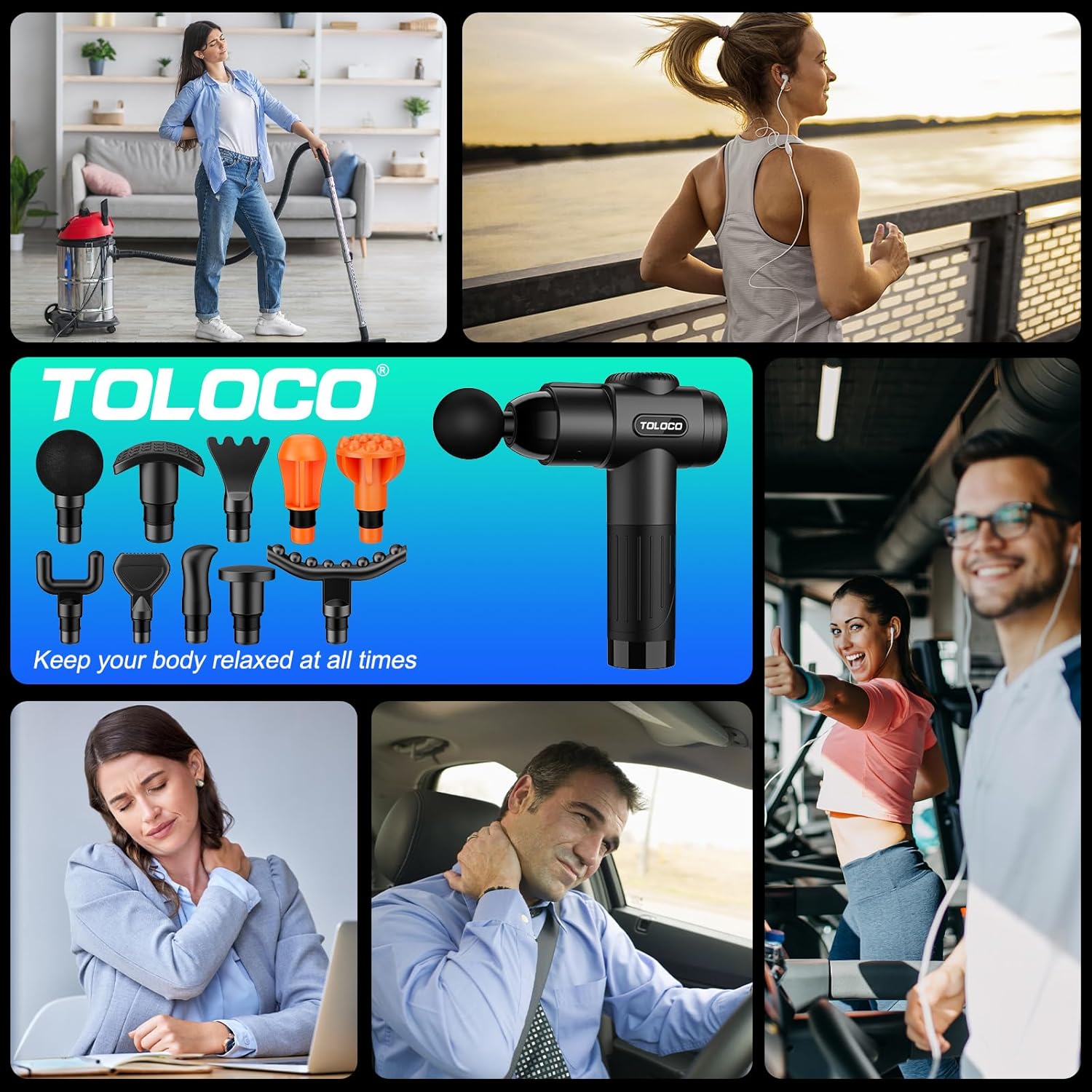 TOLOCO Massage Gun, Deep Tissue Back Massage for Athletes for Pain Relief, Percussion Massager with 10 Massages Heads & Silent Brushless Motor, Fathers Day Dad Gifts, Black - Image 7
