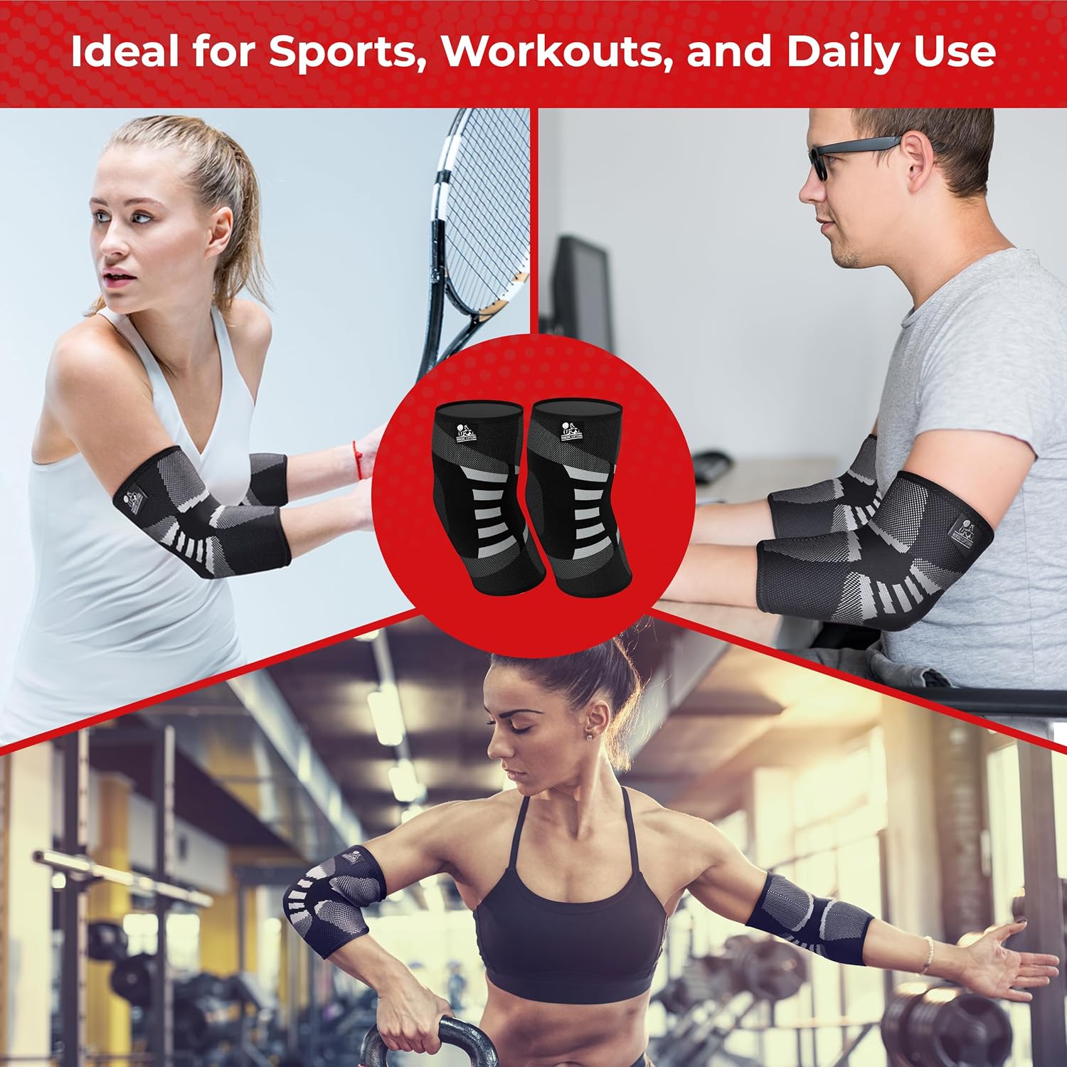 Nordic Lifting Elbow Compression Sleeves (1 Pair) - Elbow Brace for Tendonitis, Tennis & Golfers Elbow - Weightlifting Support for Men & Women - Pain Relief & Joint Recovery - Image 5