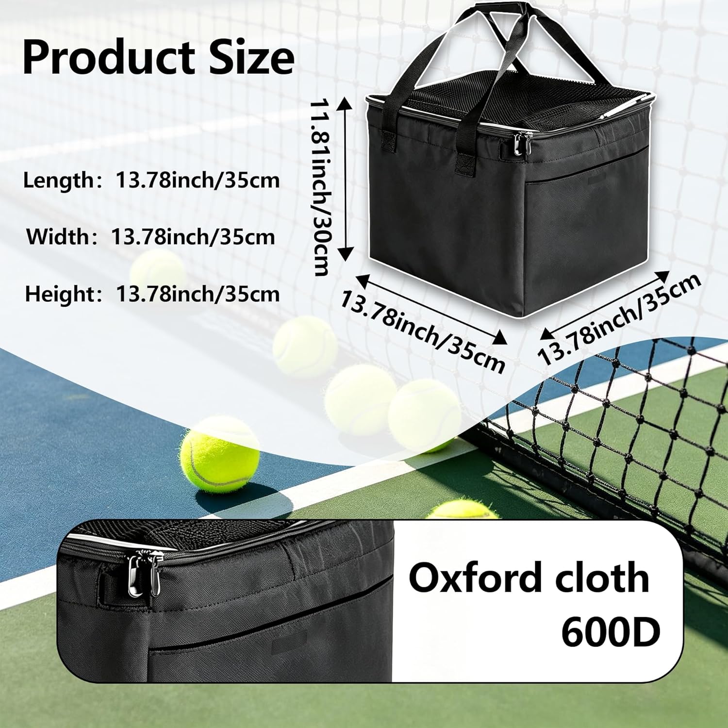 Tennis Ball Bag with Sturdy Bottom, tennis ball,Pickleball, Baseball, Lacrosse & Table Tennis, Teaching, Ball Picking & Organizing (Holds 150 Tennis Balls or 100 Pickleballs) - Image 2