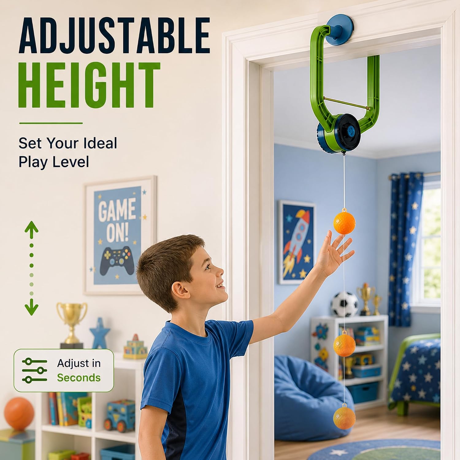 Hanging Table Tennis Trainer Portable Set, 1 Pcs Trainer 6 Balls Door Pong Game for Kids with Racket and Balls, Adjustable Hanging Table Tennis Trainer - Image 5