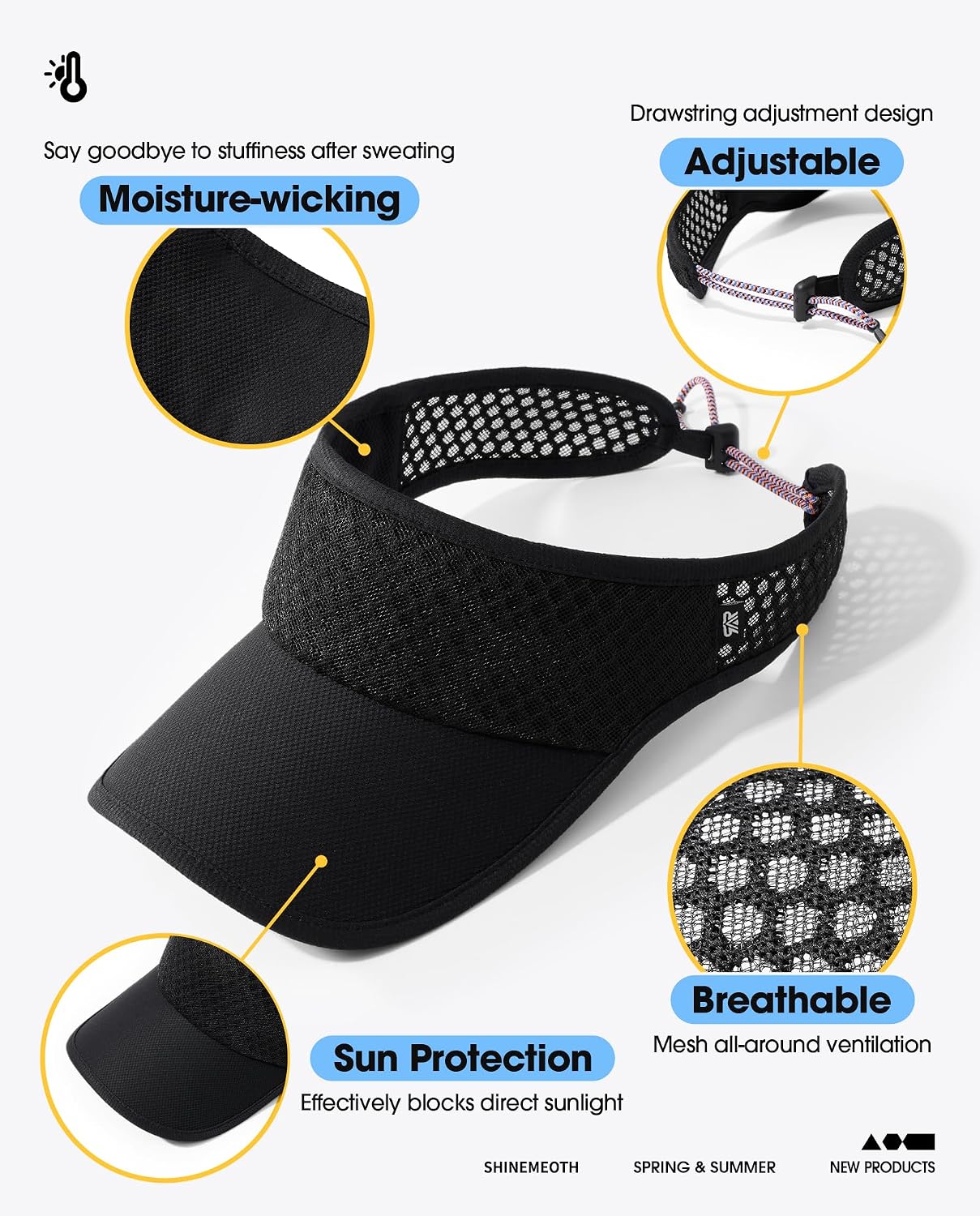 SUNMECI Mesh Breathable Sports Visor - Men Women Adjustable Lightweight Quick Dry Sun Hat for Tennis, Golf, Running - Image 4
