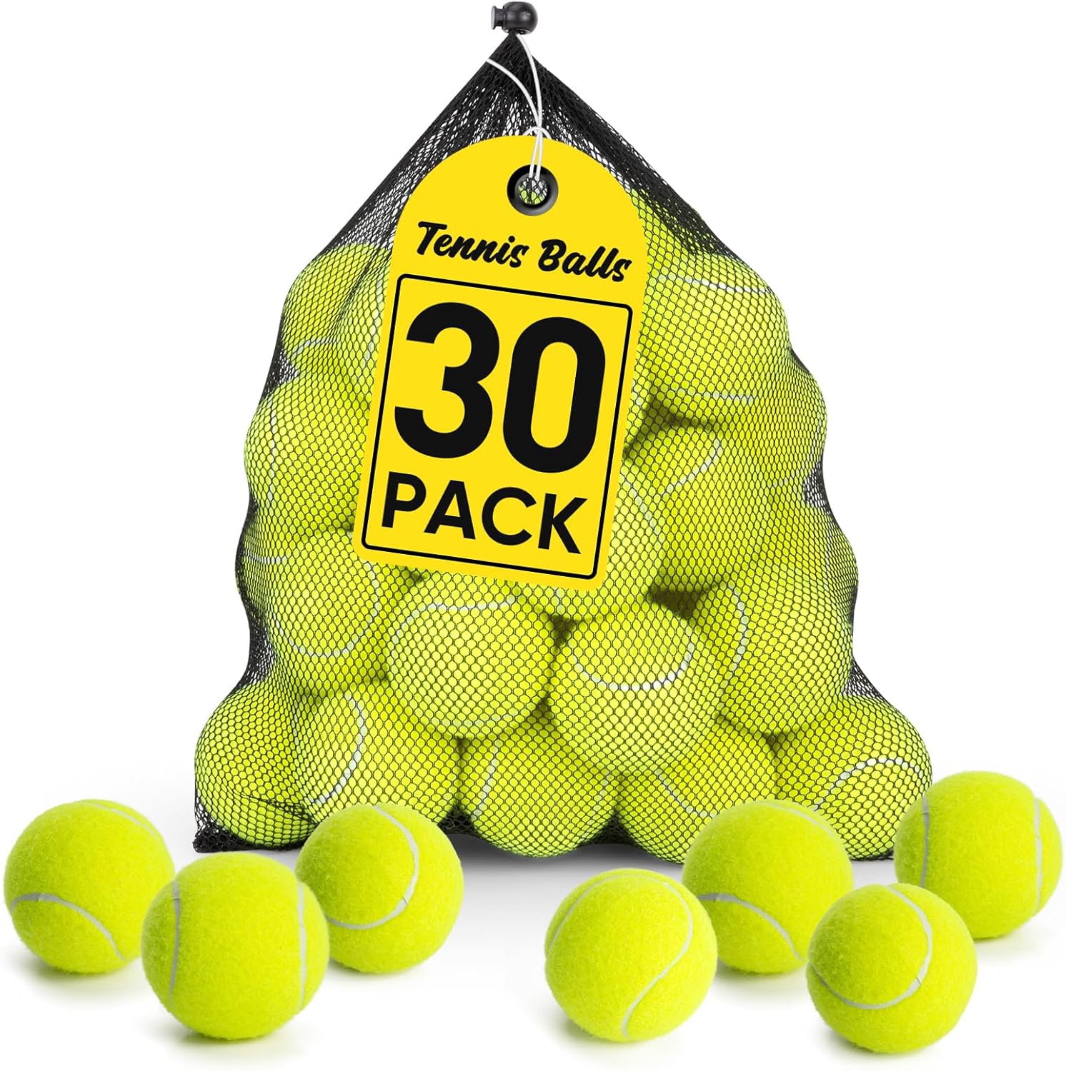 Treeroot 16/30/40/60/80 Pcs Tennis Balls, High Elasticity Tennis Balls Bulk, Comes with a Portable Mesh Bag, Tennis Ball for Dogs, Suitable for Beginner Training Ball, Durable & Bounce