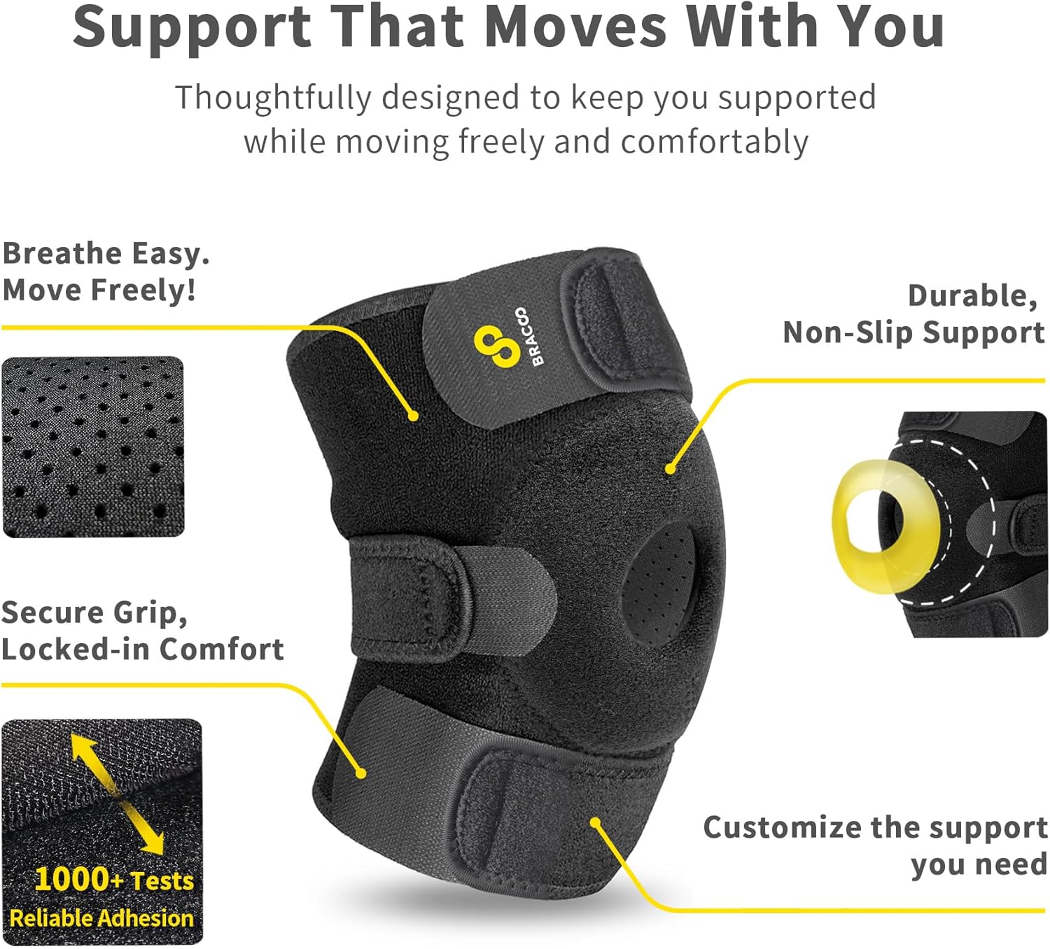 Bracoo Knee Support Brace for Men Women, Adjustable Compression Sleeve Wrap Patellar Pad Tendon - Arthritis Pain, meniscus tear, Injury Recovery, Running, Workout, KS10 - Image 7