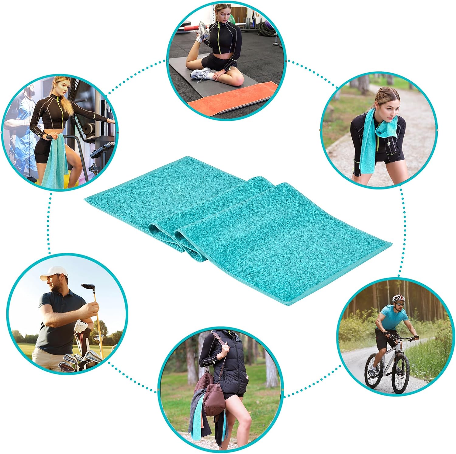 NUKURA 12’’ x 40’’, 450 GSM Sweat Towel, Extra Absorbency 100% Cotton Towel, Running, Pickleball, Gym, Neck Towel, Tennis, Camping, Turquoise - Image 5