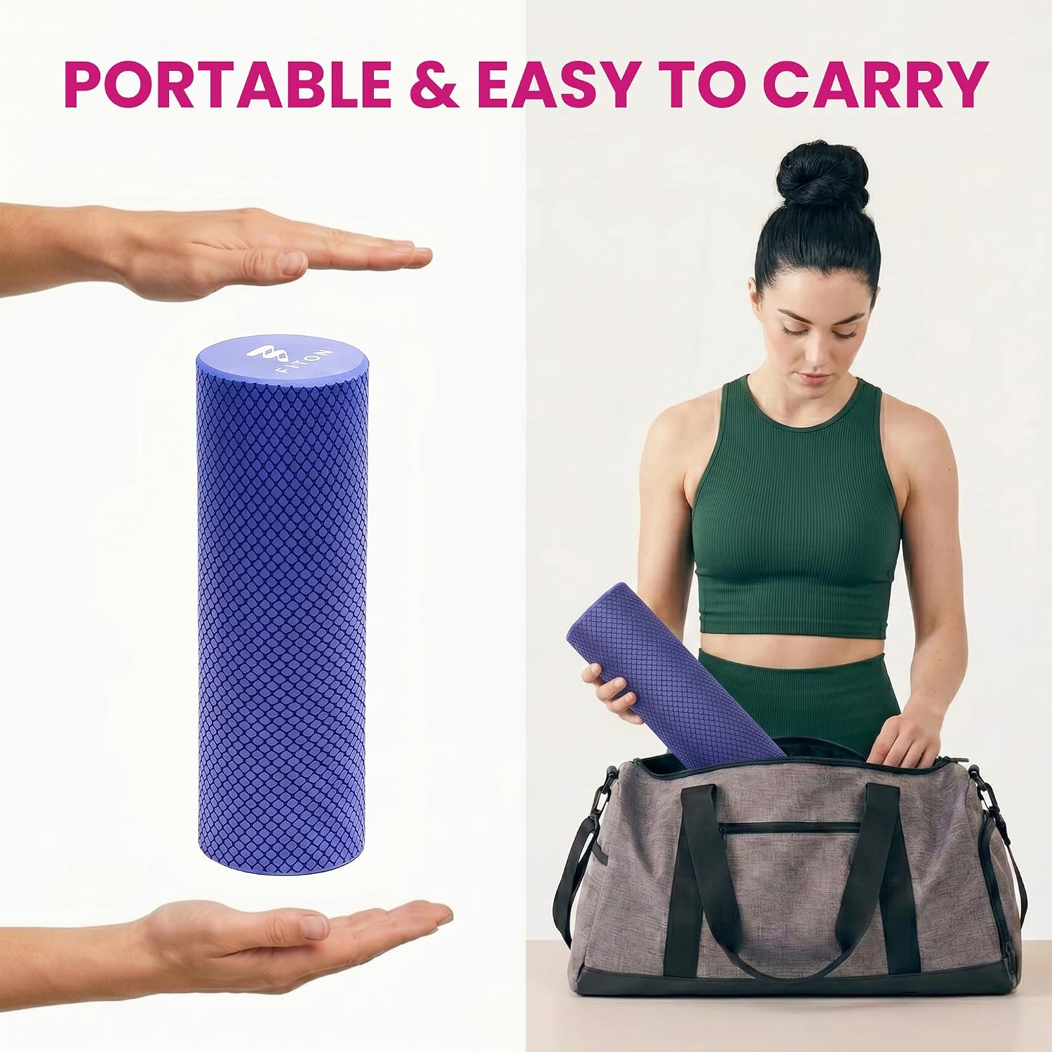 FitOn Foam Roller for Muscle Recovery - Compact and Portable, High-Density Foam Roller for Back Massage & Deep Tissue Relief and Home Exercise, Ideal for Use on Neck & Leg Soreness, 12"x4", Purple - Image 5