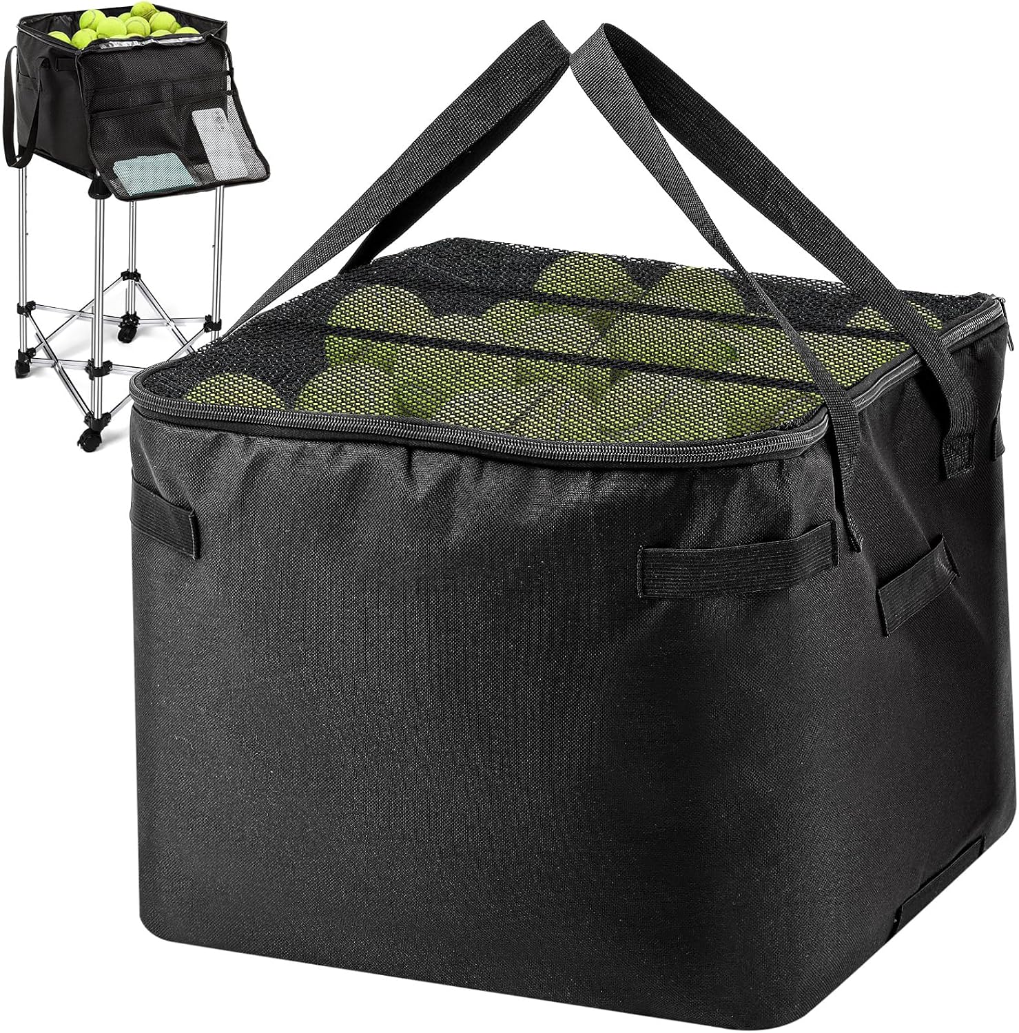 Aliceset Tennis Balls Hopper Tennis Ball Basket Picker Hopper Container with Side Pockets Lightweight Teaching Cart Bag for Picking and Storage Training Tool for Ball, Frame Not Included