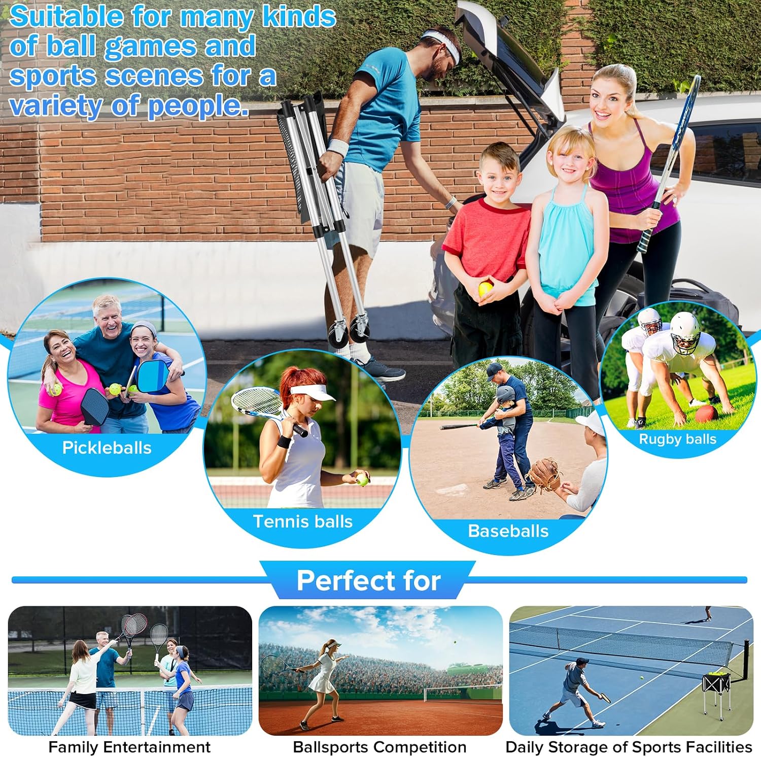 Angooni Professional Tennis Cart with Silent PU Wheels - 2 Capacity Choices (150/240 Balls) - Sturdy, Lightweight & Portable Storage for Practice and Matches - Image 7