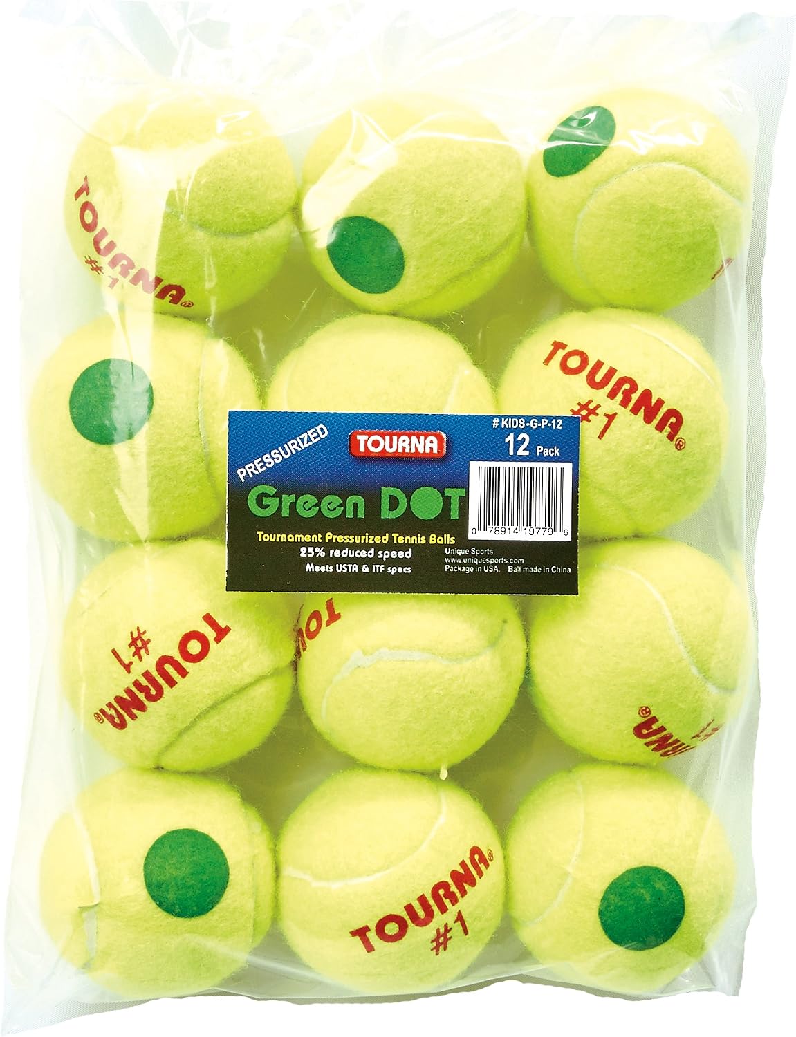 Tourna Green Dot Low Compression Tennis Balls