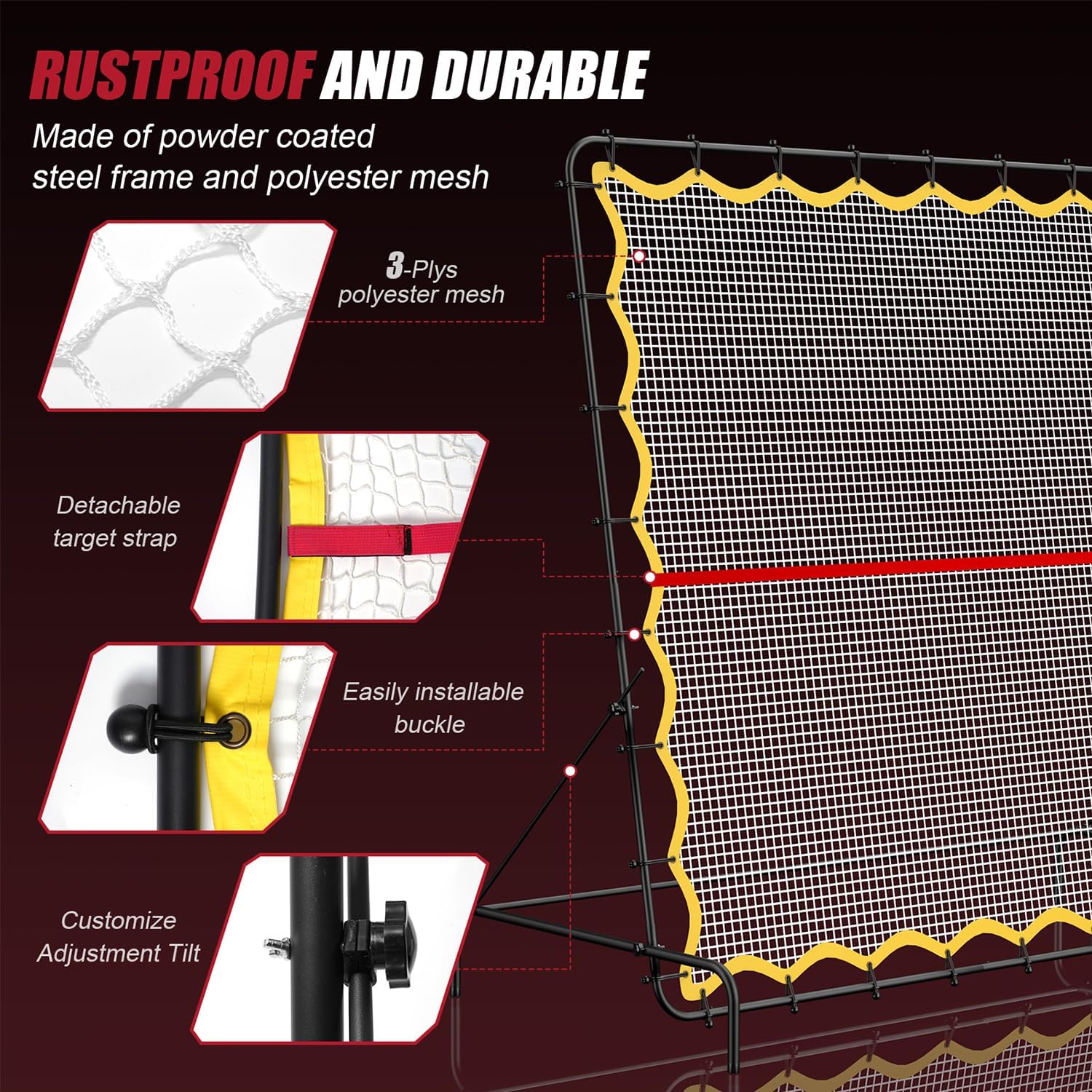 Pickleball Rebounder Net 6.5x6.5ft Portable Tennis Practice Wall Rebound Net Adjustable Tilt, Sport Training Equipment Bounce Back Net, for Court Backyard and Indoor & Outdoor - Image 5