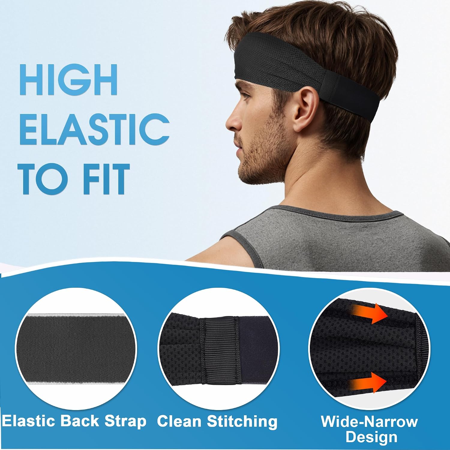 Sukeen Cooling Sports Headbands for Men: Instant Cooling Moisture Wicking Sweatbands Non-Slip Elastic Mens Headband Gym - Image 8