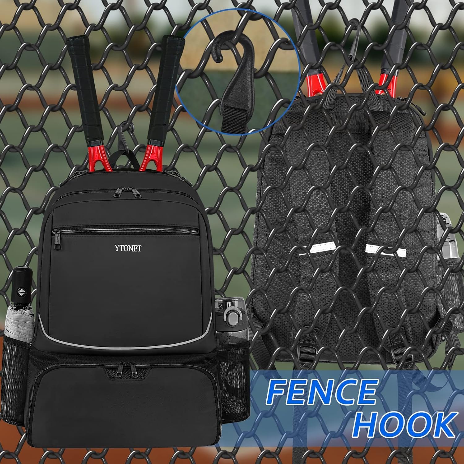 Ytonet Tennis Bag Tennis Backpack for Women Men 2 Rackets with Insulated Pocket Ventilated Shoe Compartment - Image 6