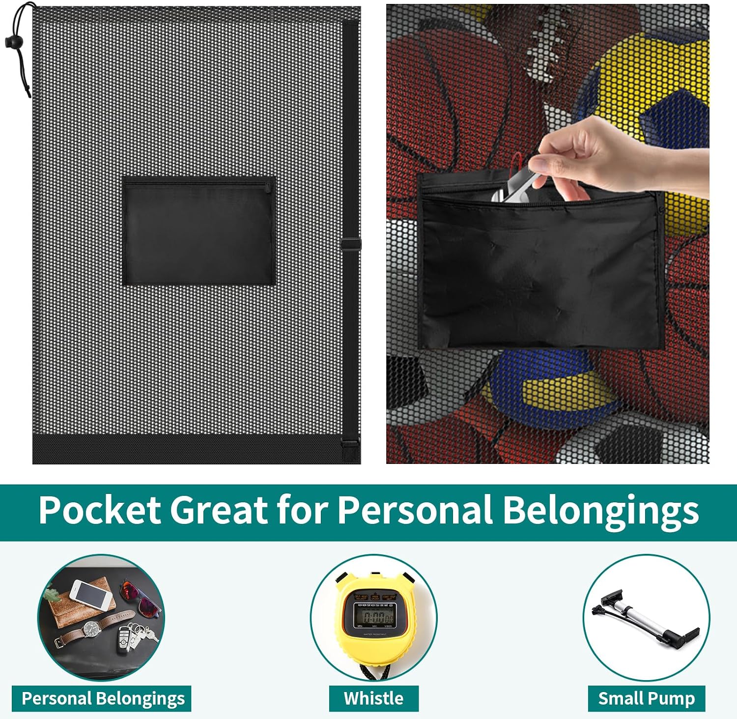 Extra Large Soccer Ball Bag, 40" x 30" Drawstring Mesh Ball Bag with Pocket, Heavy Duty Sport Net Sack for Coaches, Storage Bag for Basketball, Volleyball, Gym Equipment, Swimming Gear - Image 6