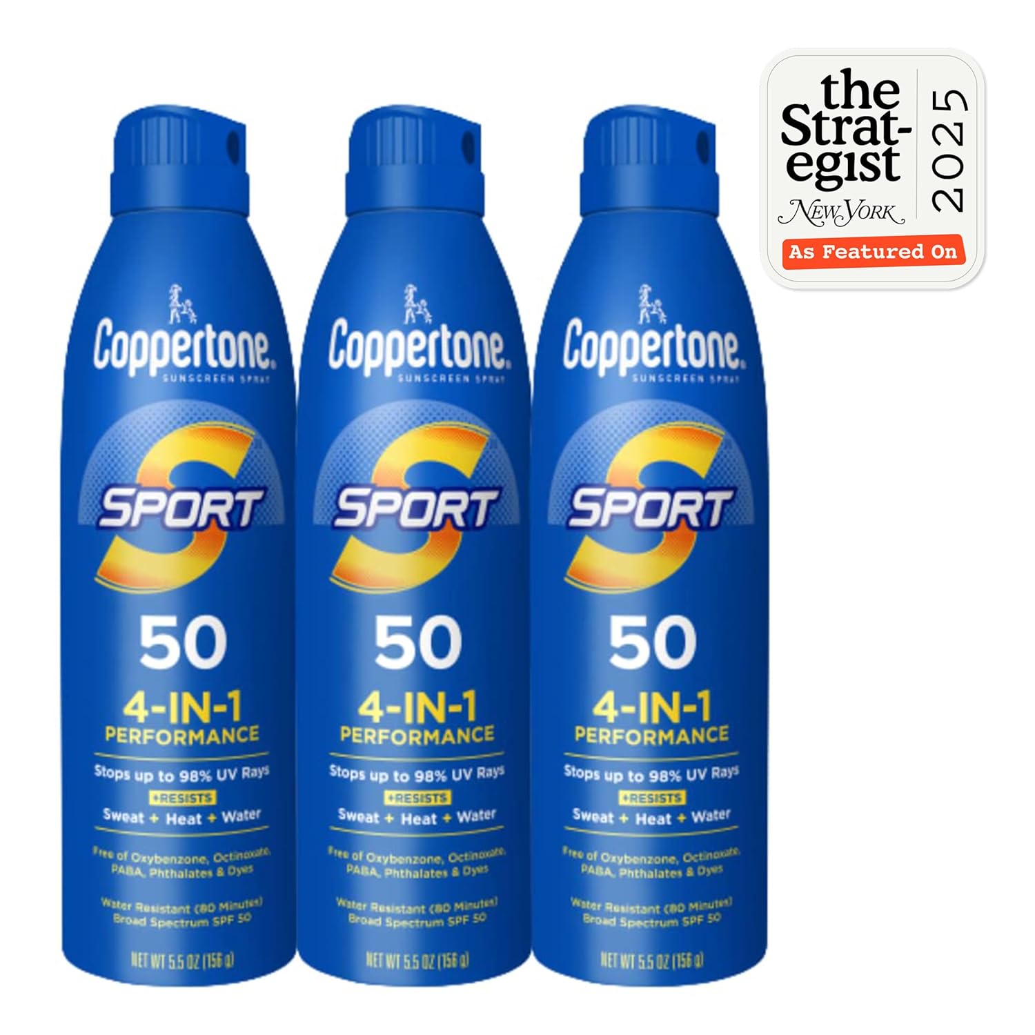 Coppertone Sport Sunscreen Spray SPF 50, Sweat, Heat and Water Resistant Sunblock, Lightweight, Oxybenzone Free, Spray Sunscreen Bulk Pack, 5.5 Oz Bottle, Pack of 3 - Image 2