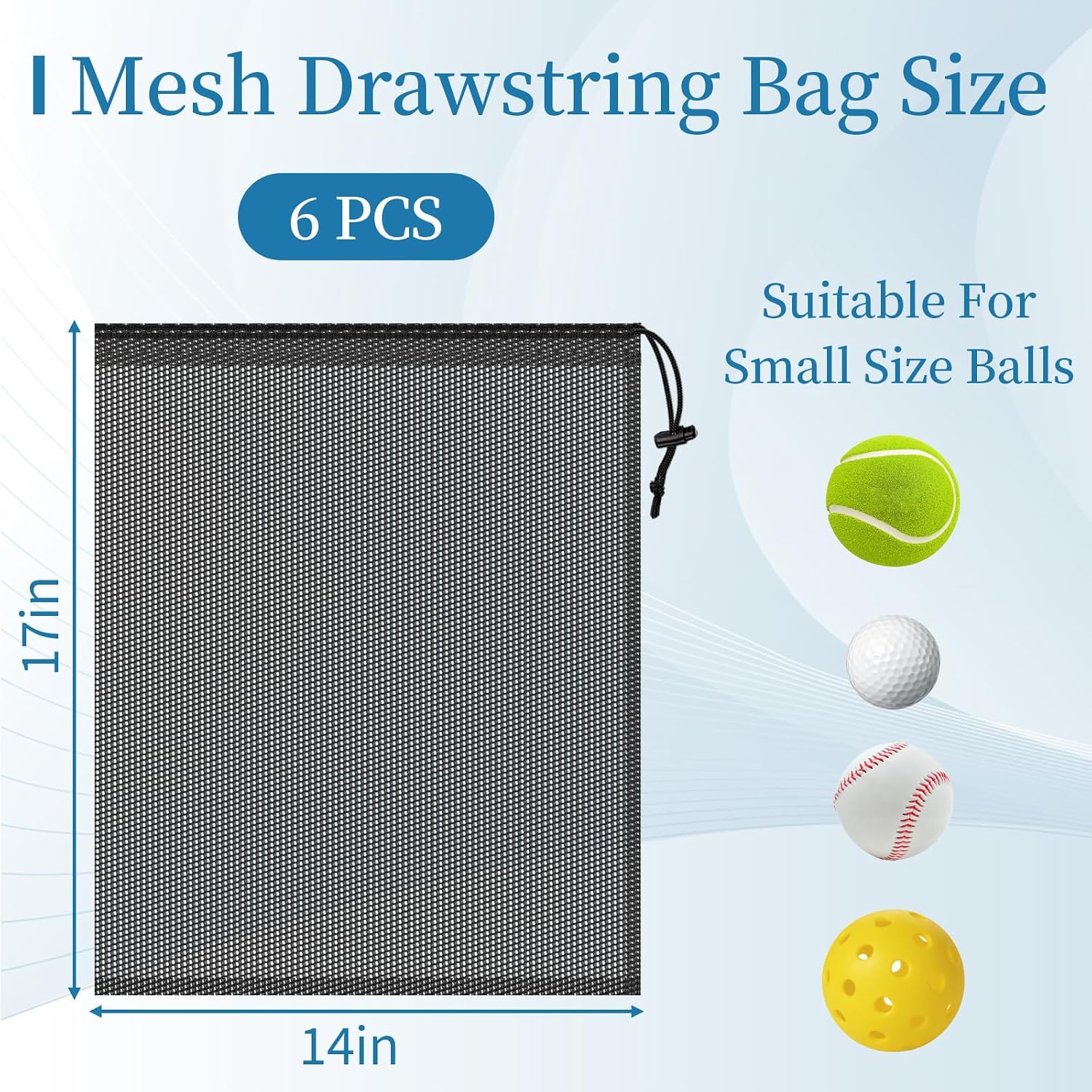 6 Pcs Mesh Bags Drawstring, 14x17 Inch with Lock, Multipurpose Storage Bags for Gym, Balls, Beach, Laundry(Black) - Image 2