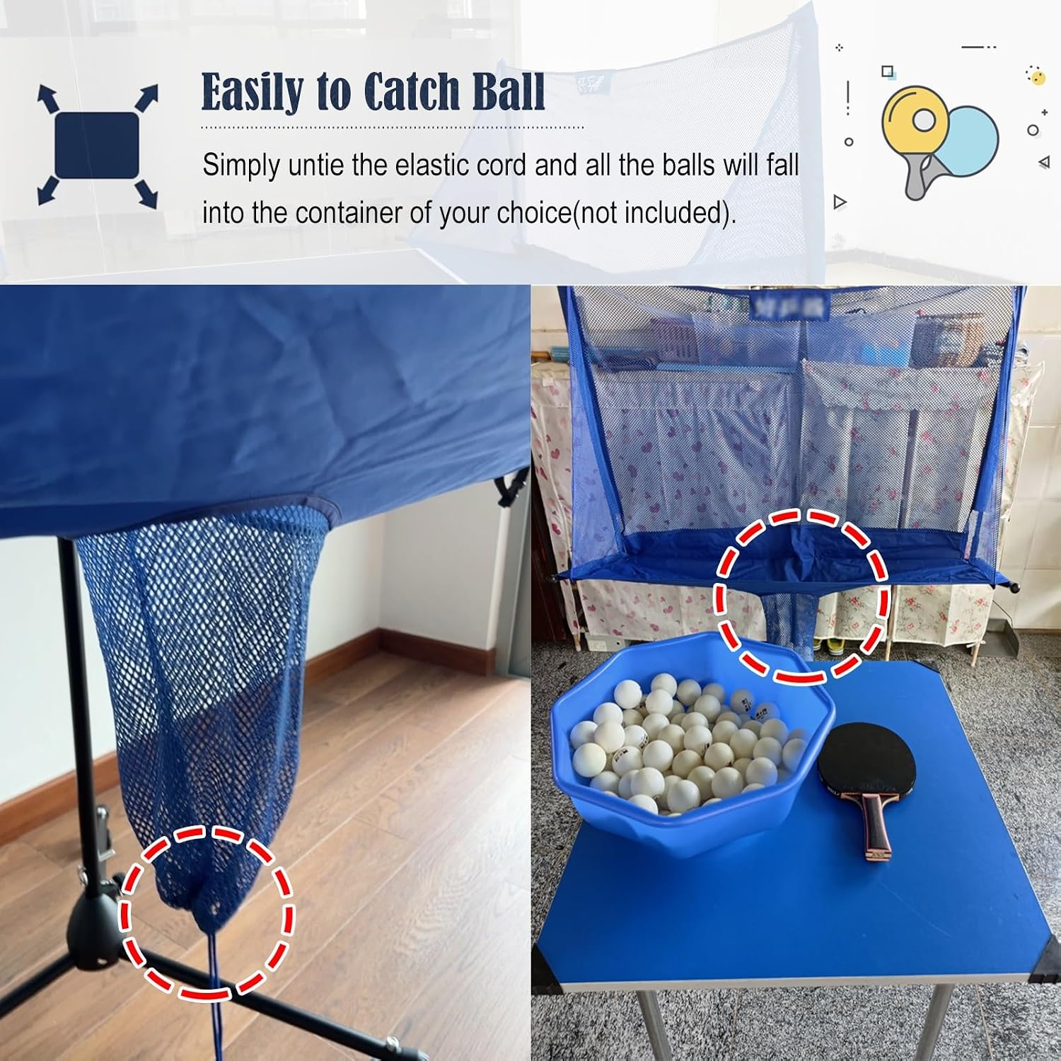 ERRULAN Large Ping Pong Practice Net with Wheels, Foldable Table Tennis Ball Catch Net Equipments for Adults & Kids, Indoor Outdoor Teen Activities - Multi-Ball Training(2m/78.74 in/6.56 ft) - Image 5