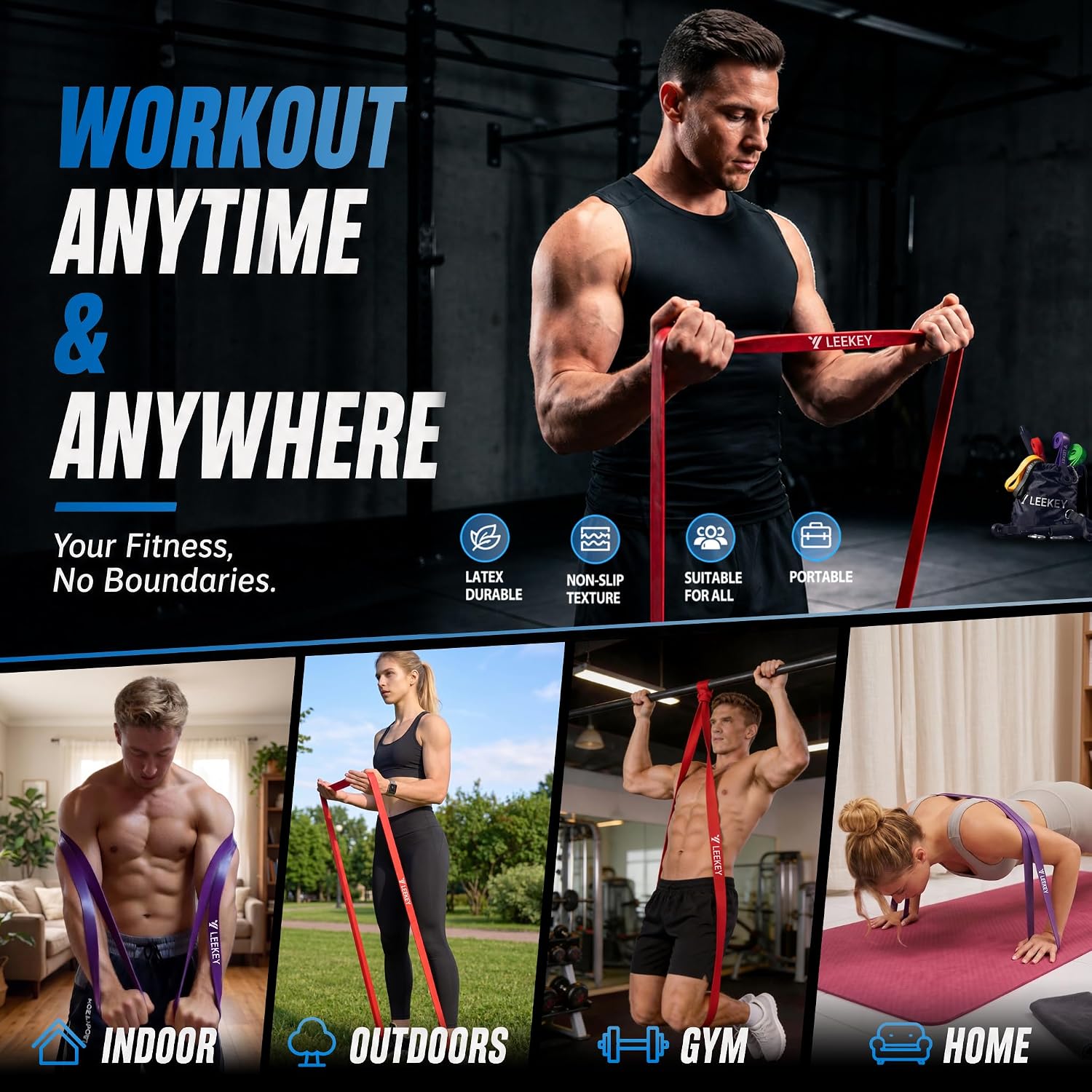 LEEKEY Pull Up Assistance Bands,Muit Levels Resistance Bands for Senior/Adults,Exercise Bands with Door Anchor, Strength Bands for Fitness Training, Physical Therapy,Home Gym Workouts - Image 4