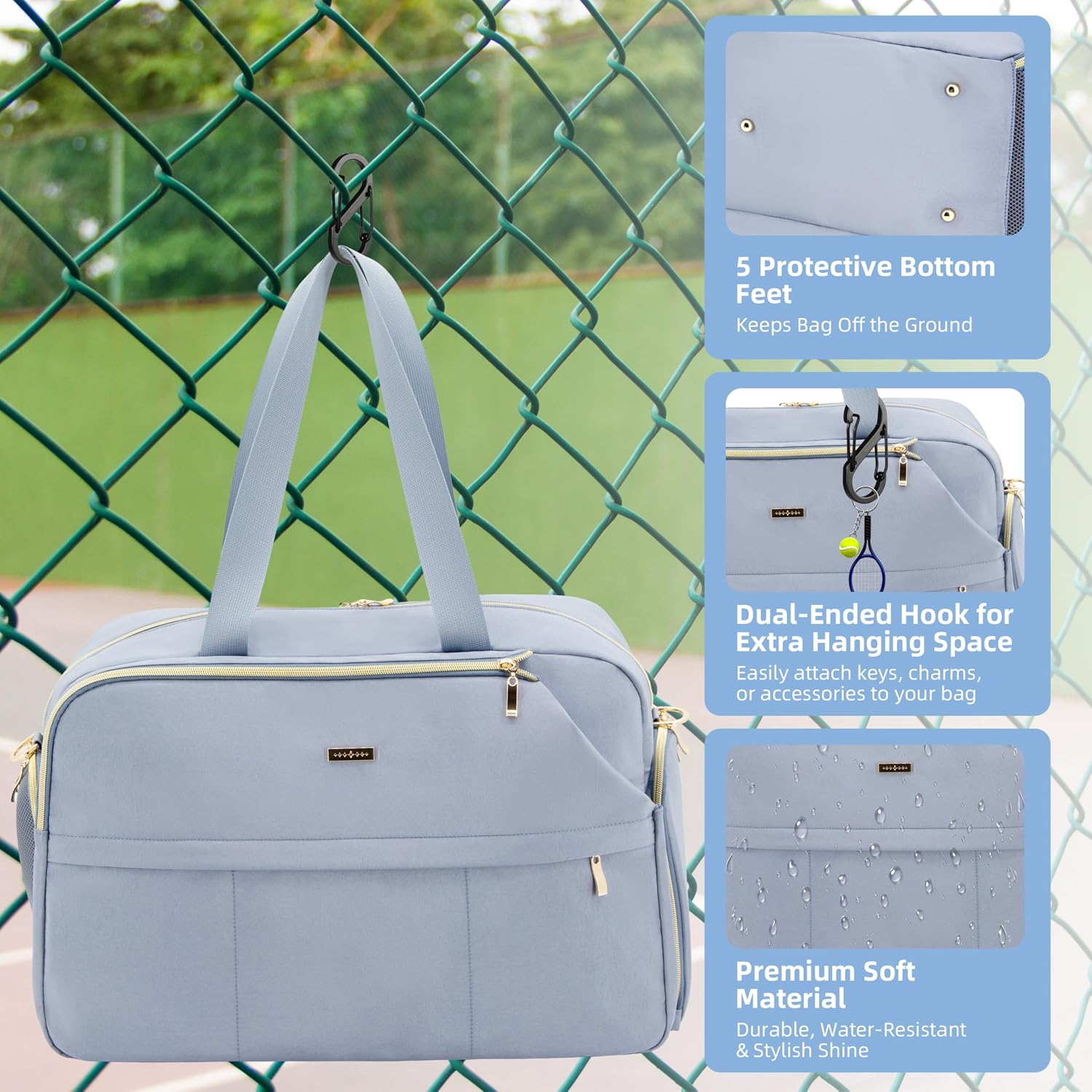 Tennis Bag for Women with Shoe Compartment, Large Tennis Racket Bag Fits 2 Racquets, Pickleball Gym Sports Tote with Shoulder Strap & Water Bottle Pocket - Image 6