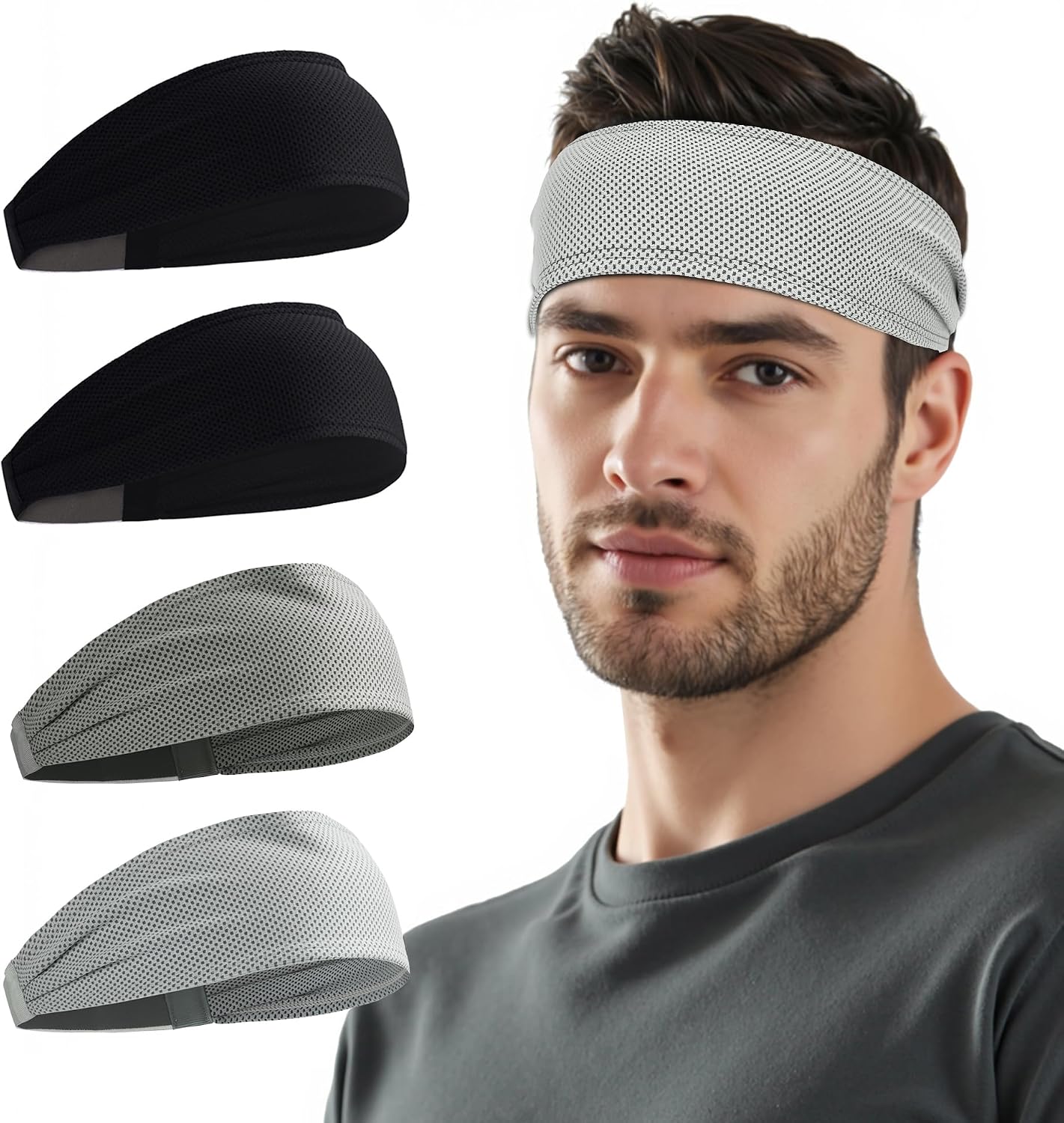 Sukeen Cooling Sports Headbands for Men: Instant Cooling Moisture Wicking Sweatbands Non-Slip Elastic Mens Headband Gym