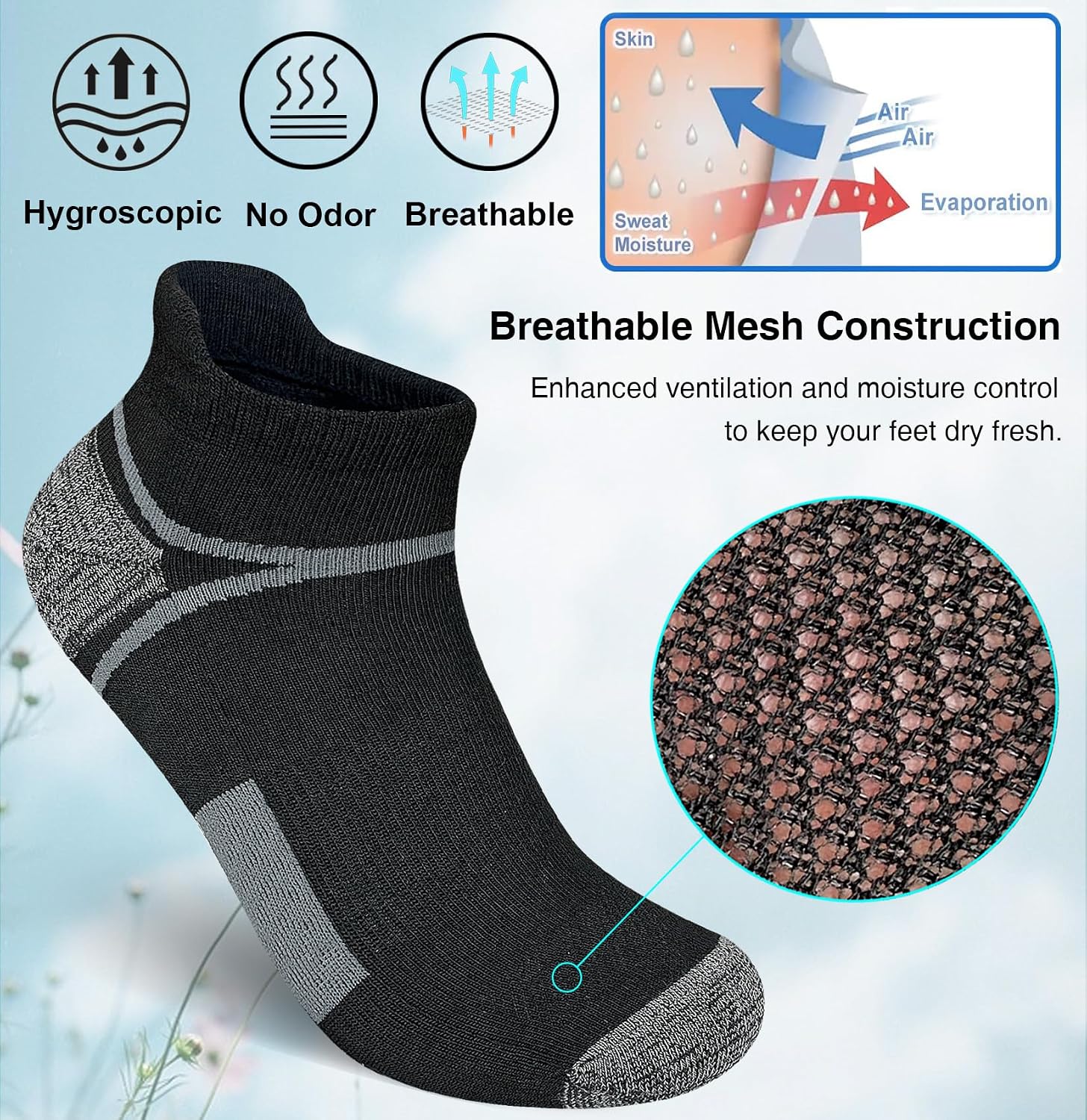suaskk Men's Ankle Athletic Cushioned Anti-Blister Running Socks 5 Pairs | Comfort and Breathable, Moisture Wicking, - Image 4