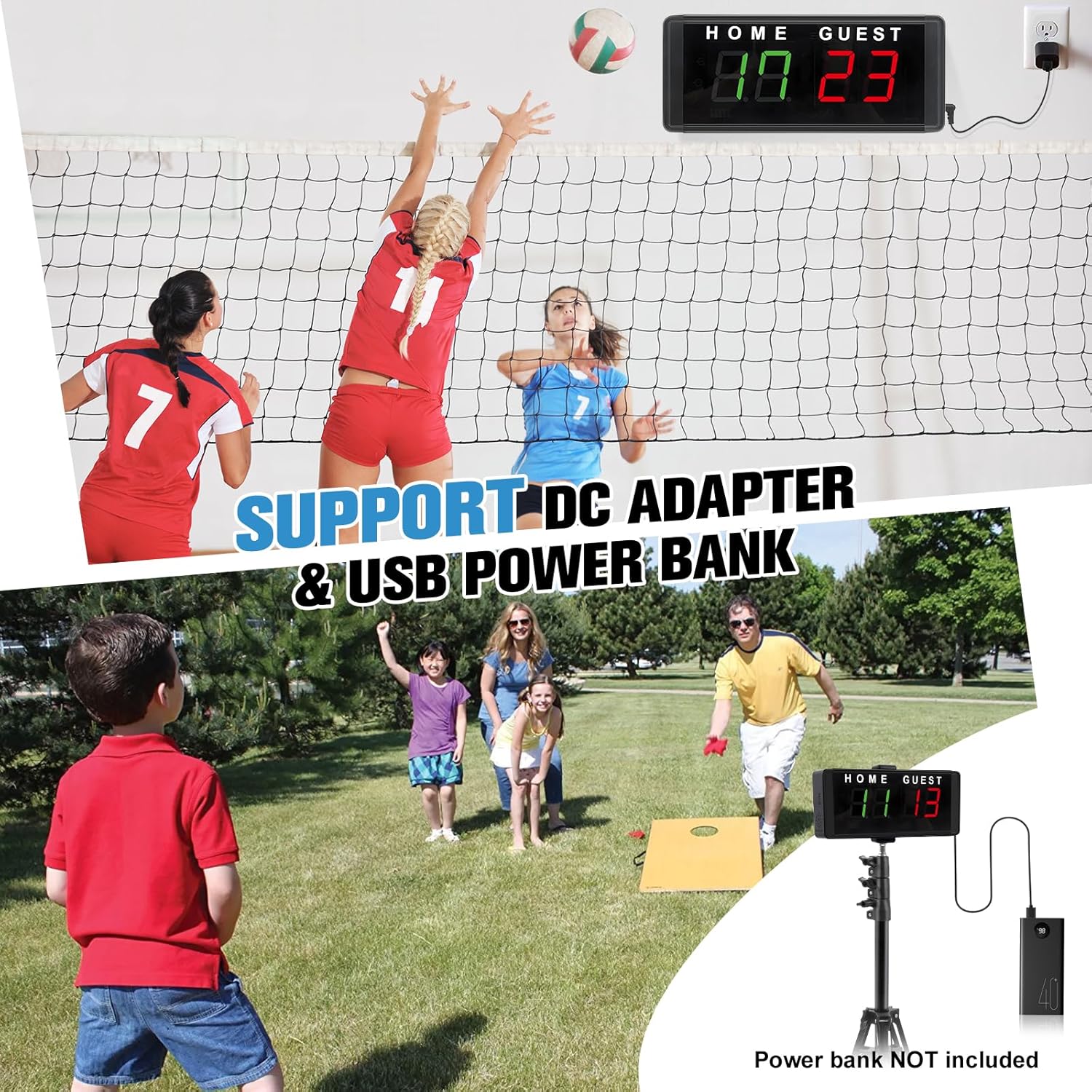 Samshow LED Electronic Scoreboard Digital Score Keeper with Remote & Tripod, Basketball Scoreboard with Shot Clock & Timer & 12/24h Real Time for Football/Corn Hole/ping Pong/Table Tennis - Image 6