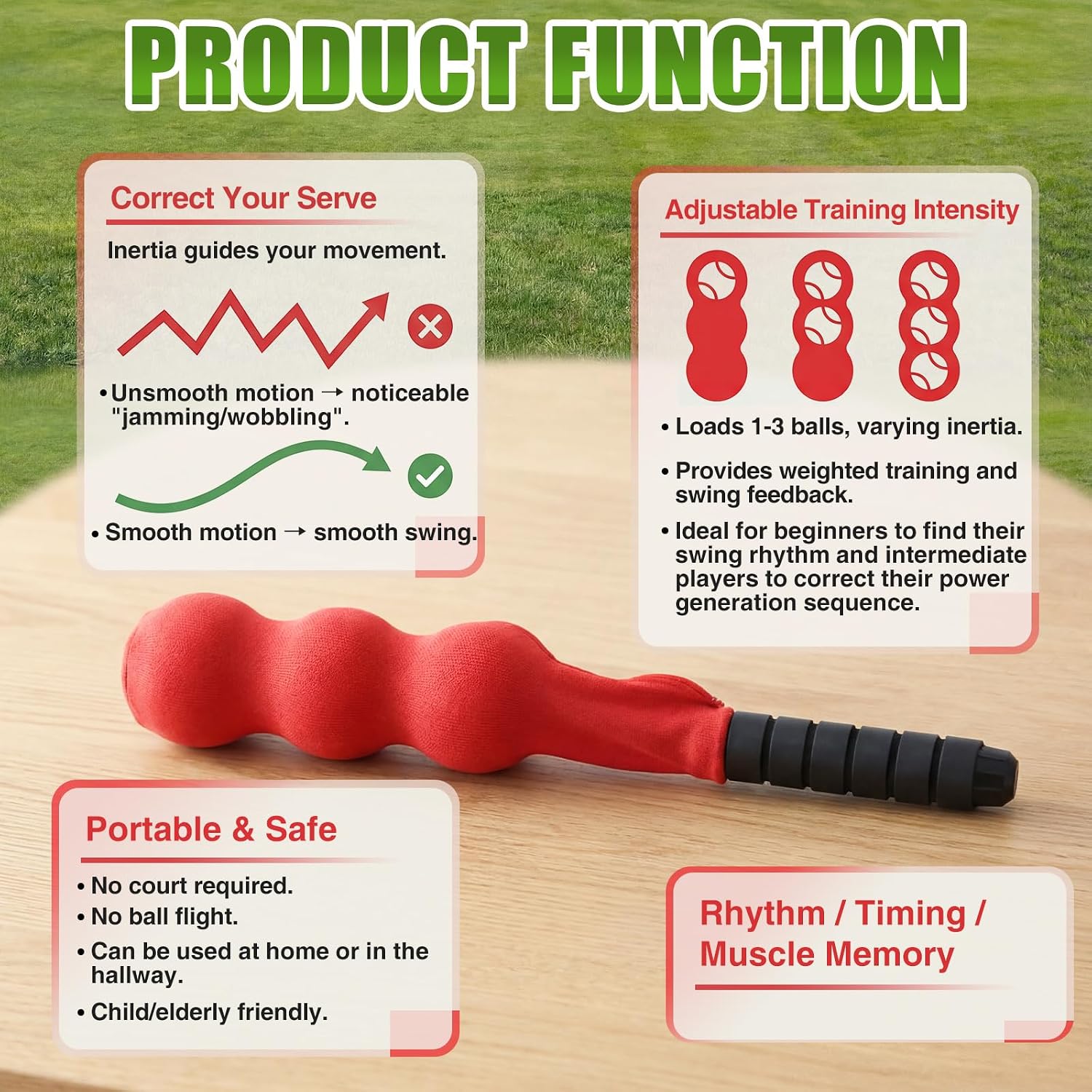 Tennis Serve Trainer Rebound Aid Moving Ball Tool Improves Rhythm Smooth Swing Training Sock Shaped Correct Posture Suitable for Beginners Professional Players Portable Equipment(Red) - Image 4