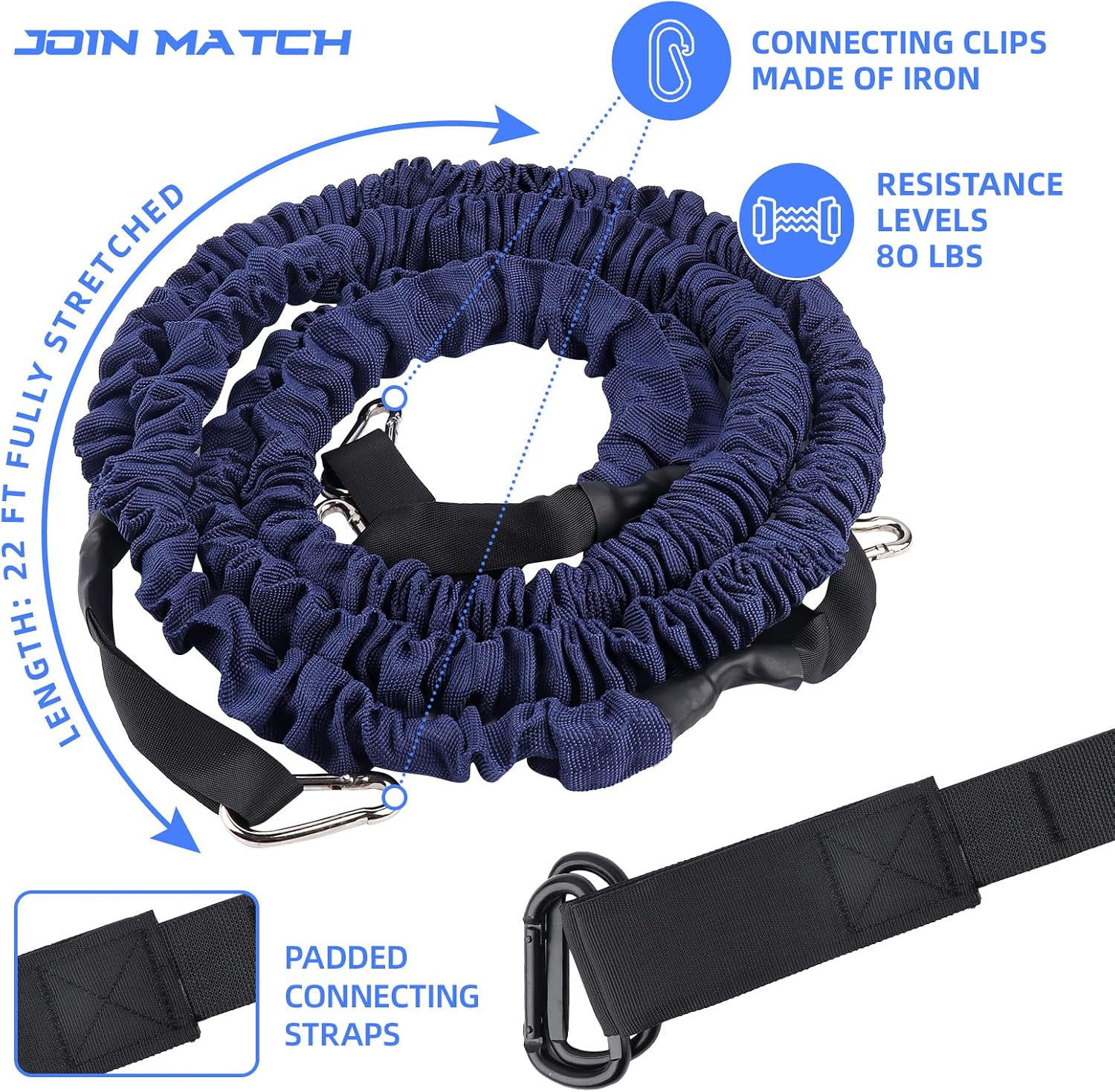 80Lbs Resistance Bungee Cord Speed Training Set, Dual Resistance Cord(8-22'), Improve Agility Focus Strength Power, for Basketball Tennis Football Volleyball, Help You Build Muscle - Image 3
