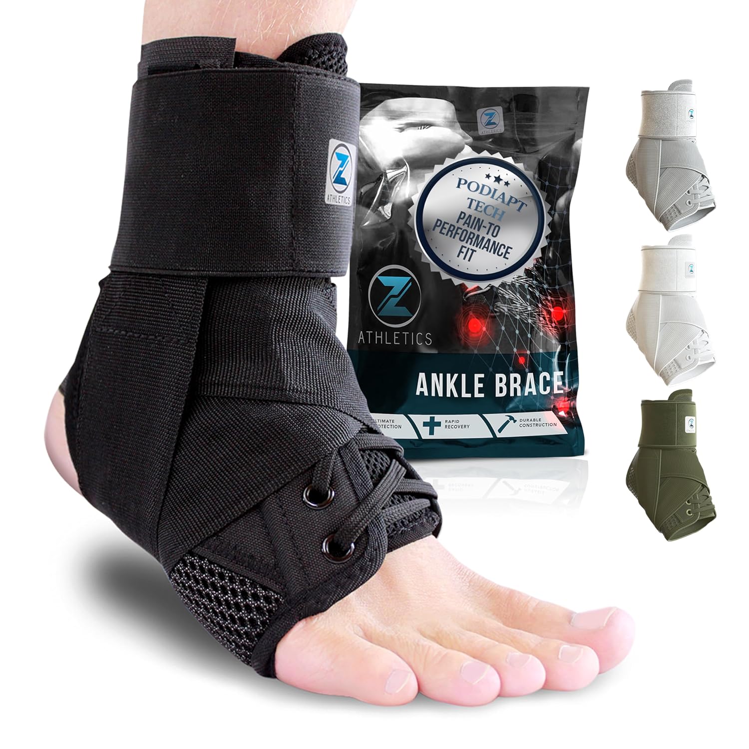 Z ATHLETICS Zenith Ankle Brace, Lace Up Adjustable Support – for Running, Basketball, Injury Recovery, Sprain! Ankle Support for Men, Women, and Children (Olive Green, Medium)