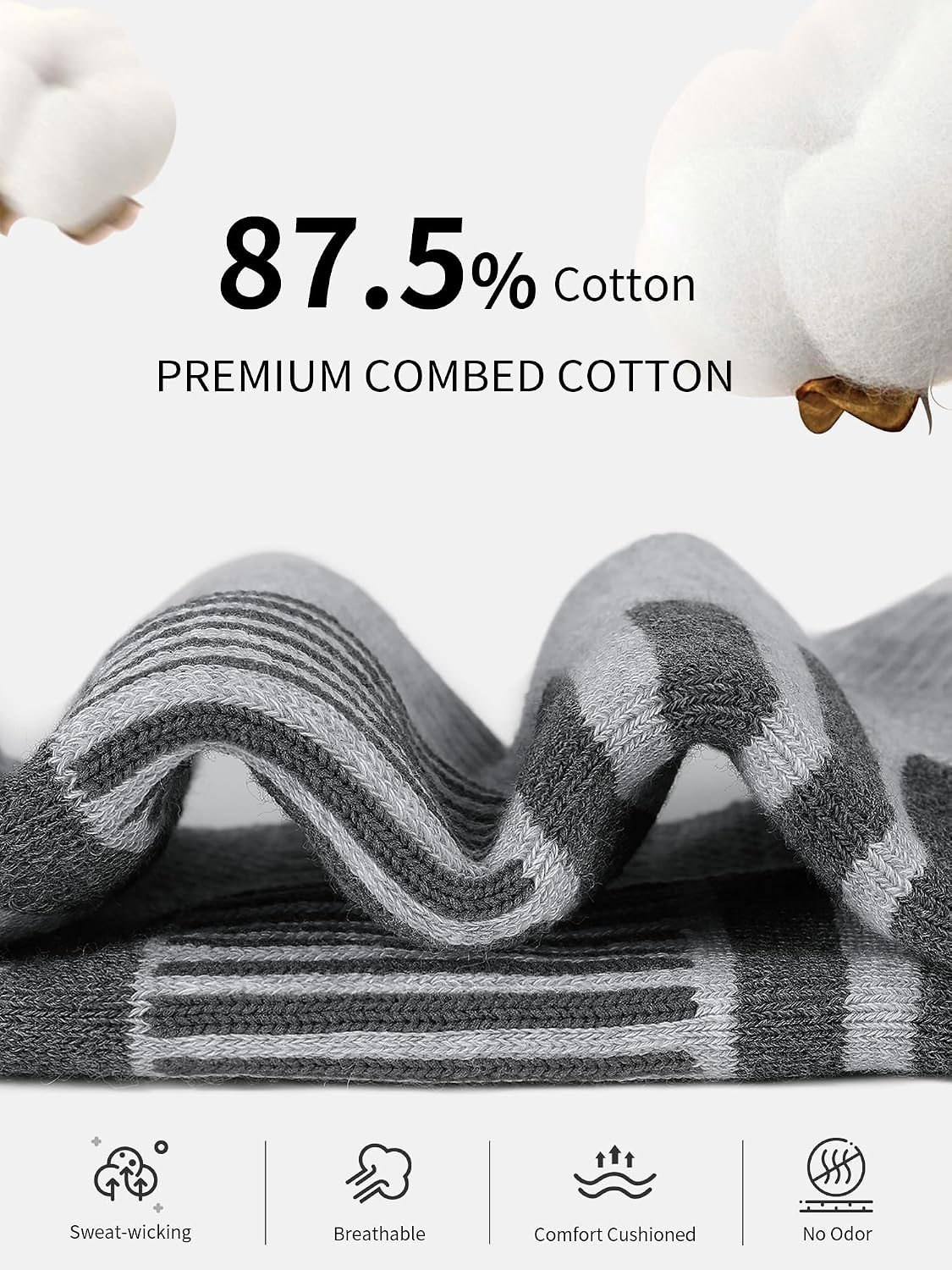 Airacker Athletic Running Ankle Cotton Socks, Low Cut Cushioned functional Anti-Blister Tab Sports Socks for Men Women 6pairs - Image 5