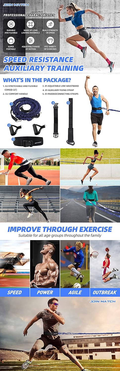 80Lbs Resistance Bungee Cord Speed Training Set, Dual Resistance Cord(8-22'), Improve Agility Focus Strength Power, for Basketball Tennis Football Volleyball, Help You Build Muscle - Image 8