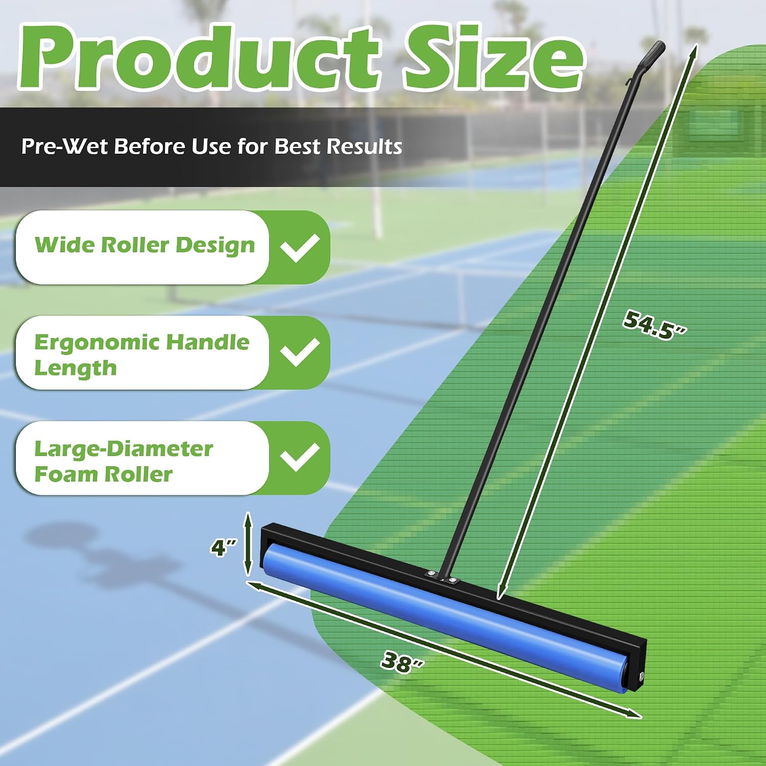 Tennis Court Squeegee, Foam Tennis Sponge Roller, Lightweight Quick Clearing Tools for Tennis Basketball Sports Court, Black - Image 3