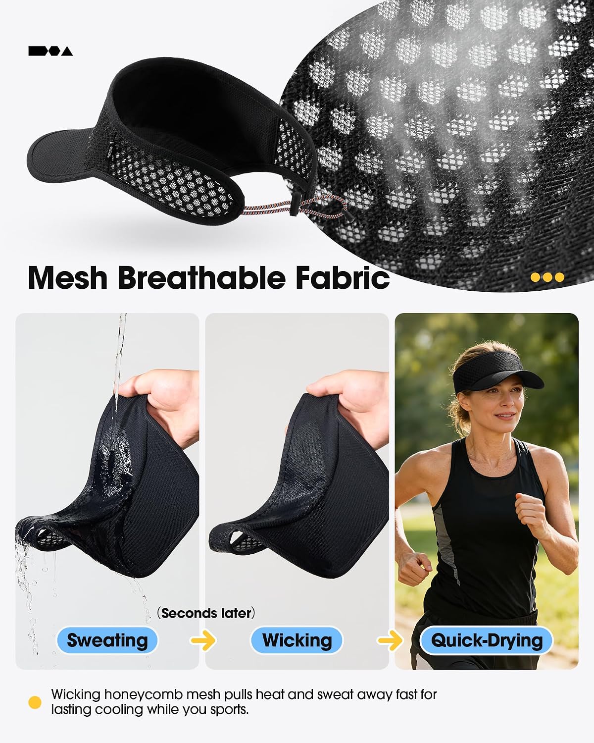 SUNMECI Mesh Breathable Sports Visor - Men Women Adjustable Lightweight Quick Dry Sun Hat for Tennis, Golf, Running - Image 5