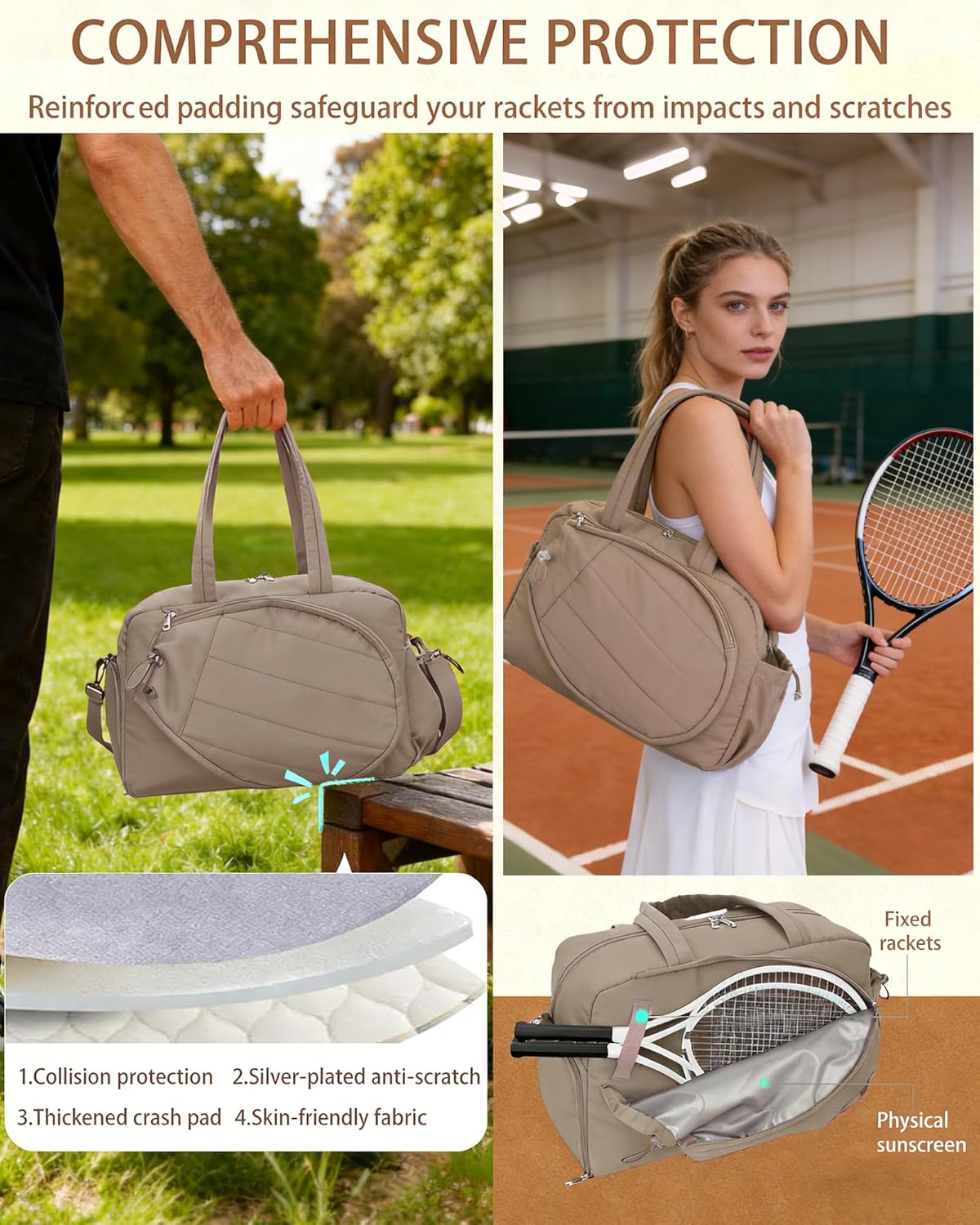 Roomy Tennis Gym Bag for Women - Tennis Tote Holds 2 Rackets, Shoe Compartment&Wet Pocket, Lightweight Sports Duffle, Fits 15.6" Laptop, Overnight Weekend Bag with Shoulder - Image 2