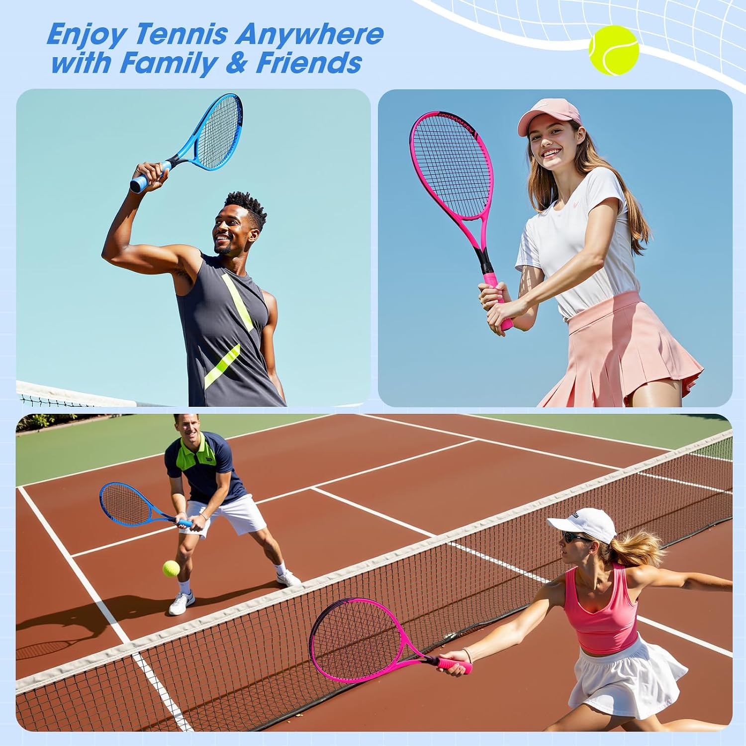AboveGenius Neon Tennis Rackets 2 Pack for Adults- 27" Lightweight Aluminum Tennis Racquet Set with 3 Balls & Bag- Vibrant High-Visibility Matte Finish for Men Women Beginners - Image 8