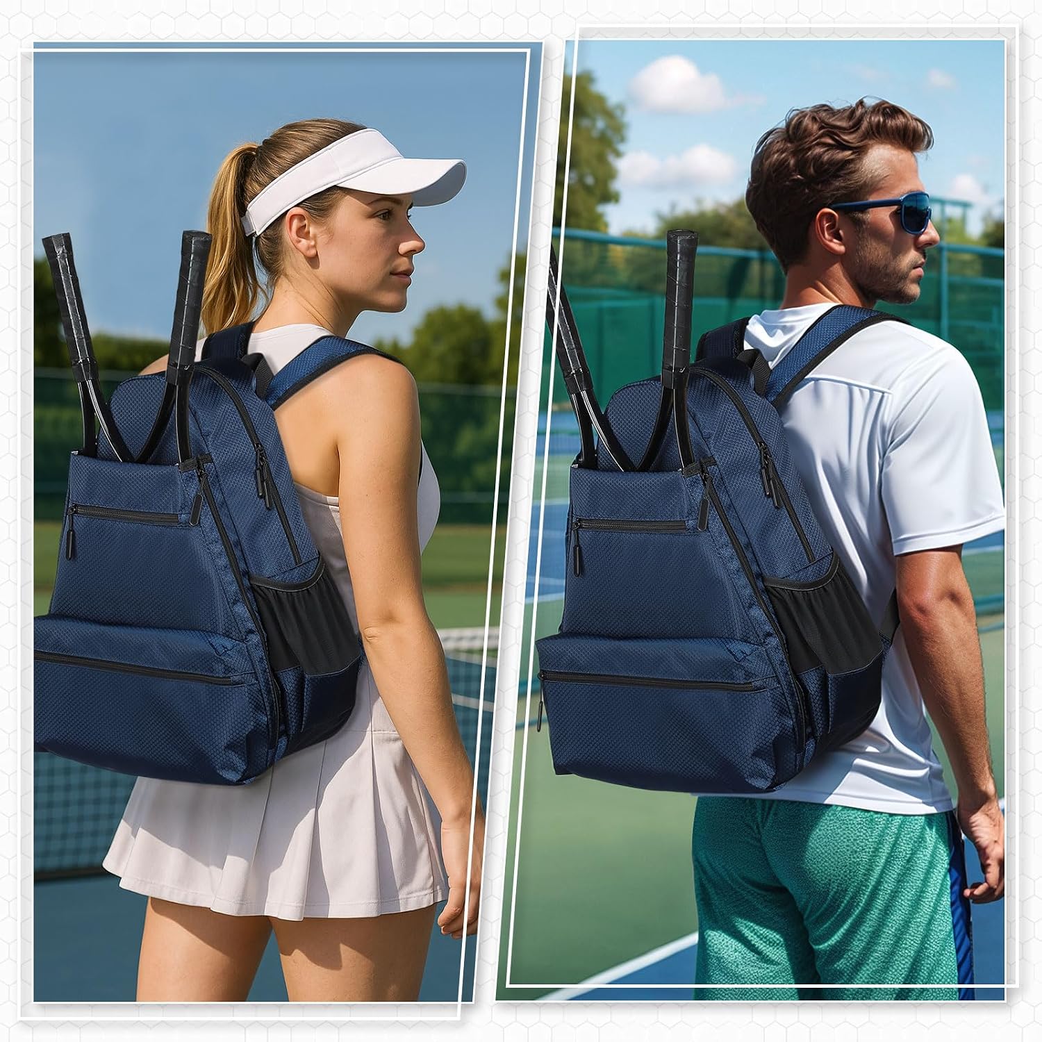 Tennis Backpack for Rackets, Waterproof Tennis Bag with Shoe Compartment, Wet/Dry Pocket, Fence Hook, for Tennis, Pickleball, Badminton - Image 6