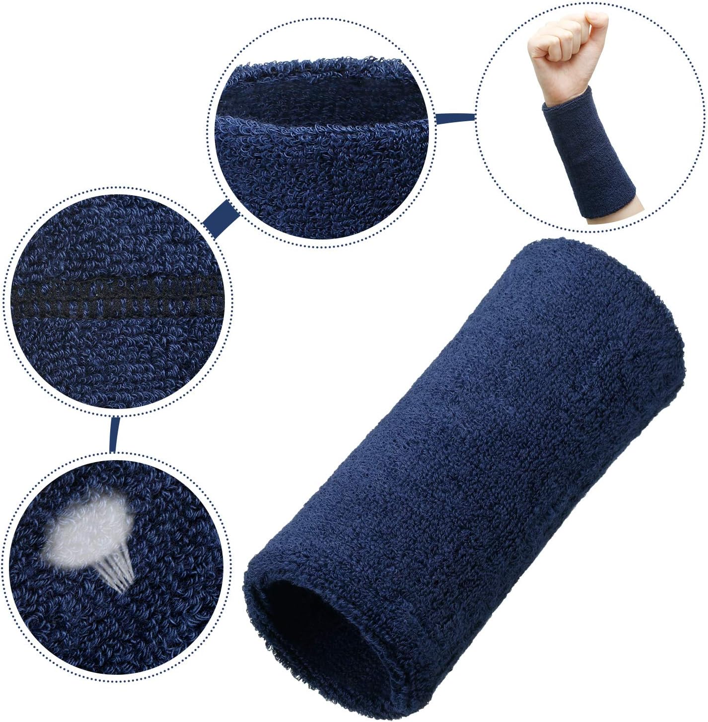 WILLBOND 6 Inch Wrist Sweat Bands for Men Women Tennis Elastic Athletic Long Sweatband Wrist Absorbent for Basketball Tennis Running Outdoor Activity - Image 4