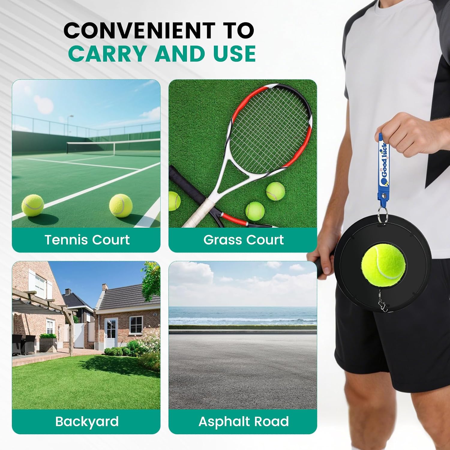 Tennis Trainer Metal Base, Portable Tennis Practice Rebounder with 3 High-Elastic String Balls, Prime Solo Tennis Trainer Tennis Ball Rebounder Outside for Adults Kids - Image 6
