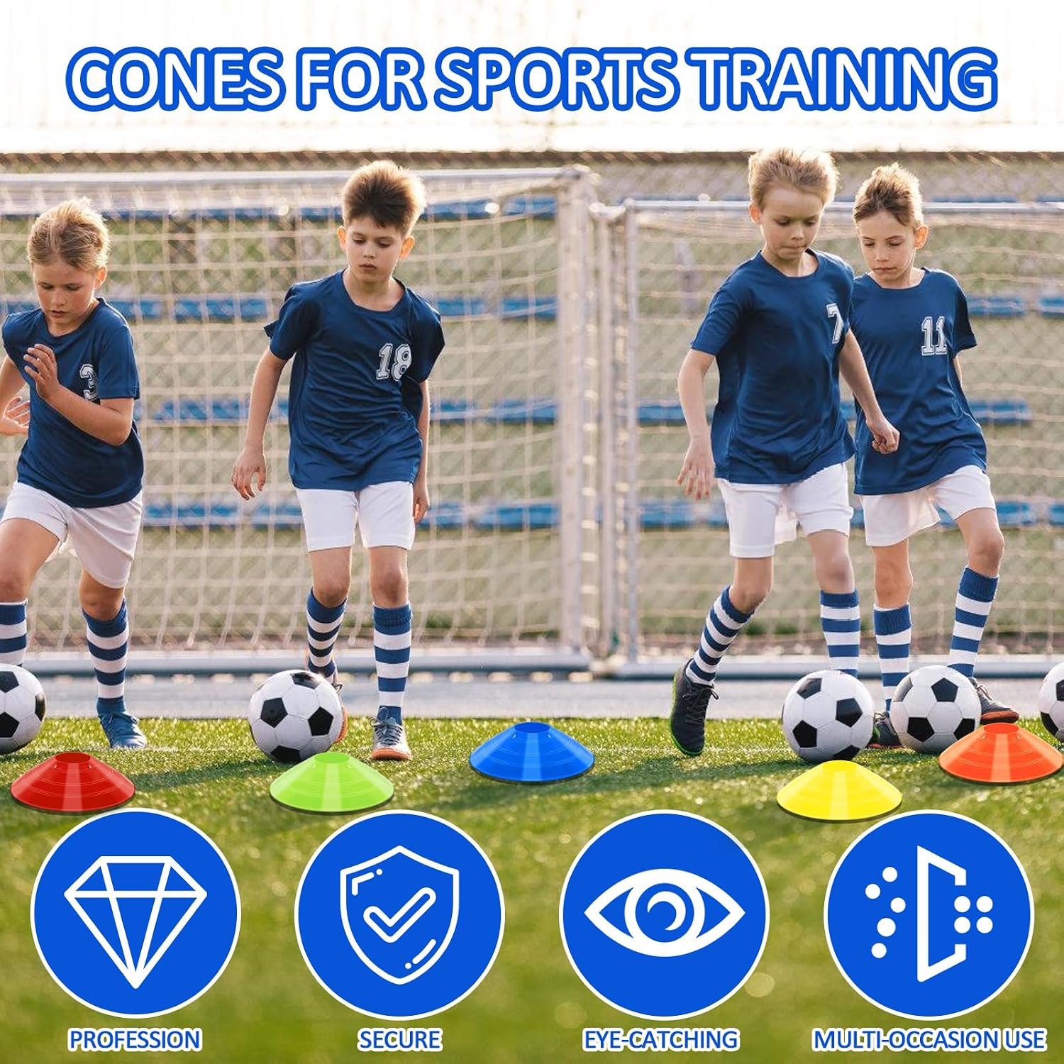 Soccer Cones for Training, 100/15 Pack Agility Cones with Carry Bag, Multi-Color Disc Cones for Sports Training, Soccer, Football, Basketball, Field Cone Markers, Indoor Outdoor Sports - Image 6
