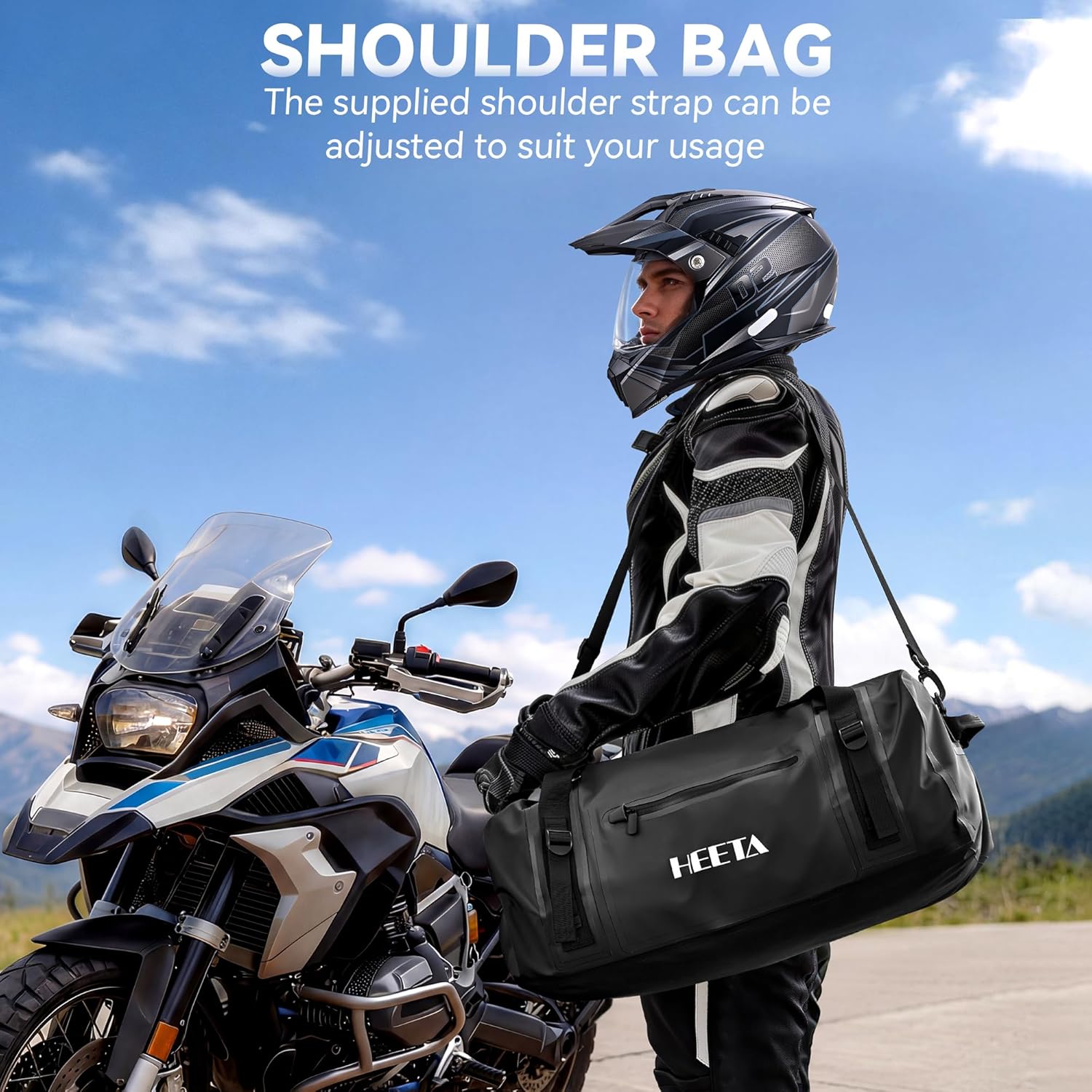 HEETA Waterproof Motorcycle Dry Bag, Waterproof Duffel Luggage Travel Bags with Zippered Closure & Pocket, Shoulder Straps, Large Space for Motorcycling Camping Commuting Boating (Black, 50L) - Image 6