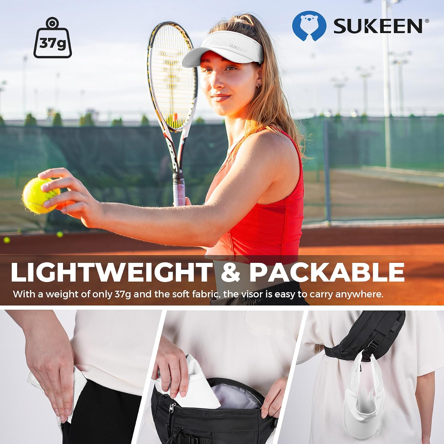 Sukeen Sports Sun Visor Men Women Lightweight Packable Cooling Stretchy Visor Hat for Running, Tennis, Golf - Image 3