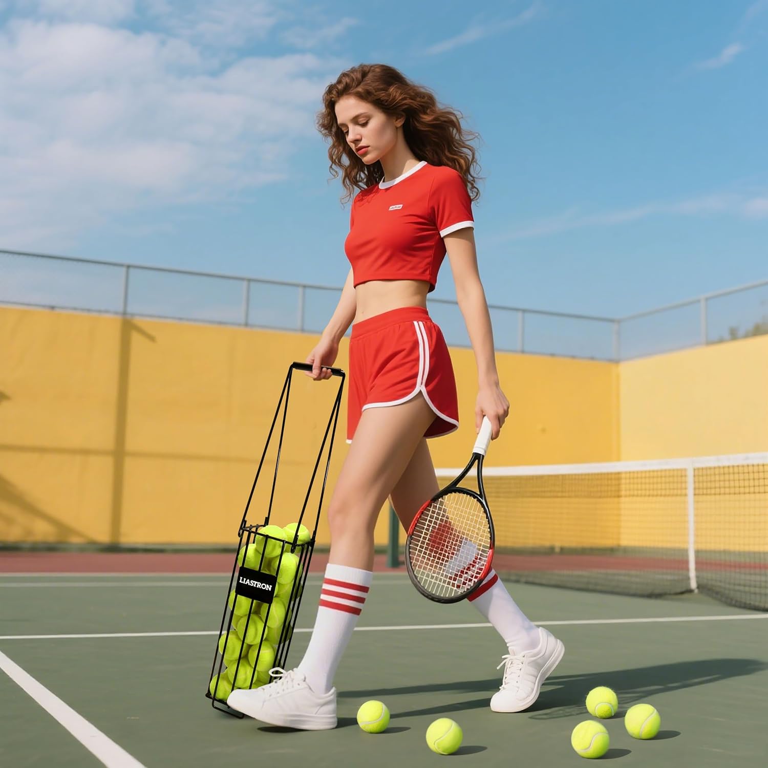 Tennis Ball Hopper Basket Pickleball Picker Upper Pickleball Ball Basket Pickup Hopper Retriever Collector for Balls for Easy Picking Metal Durable Portable Large Capacity Coaches Training - Image 4