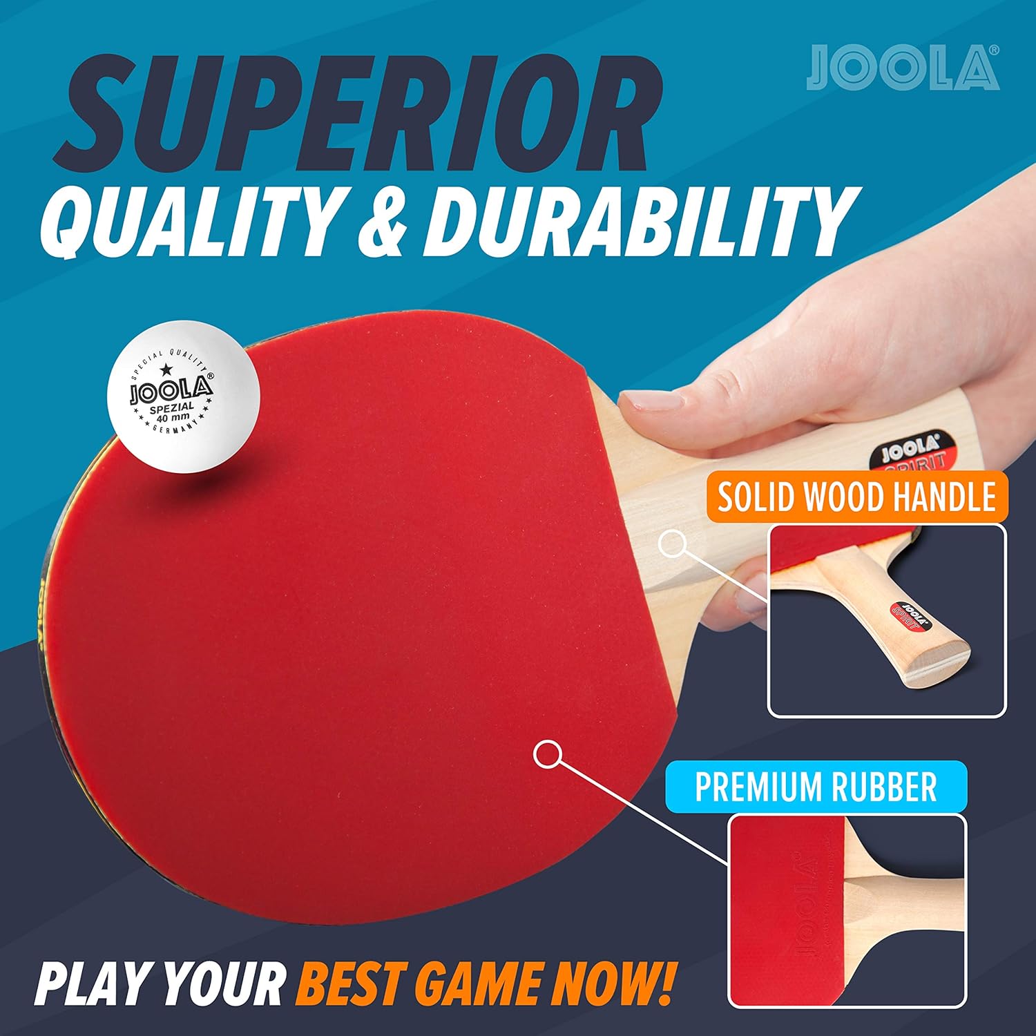 JOOLA Family Premium Ping Pong Paddles Set of 4 - Advanced Table Tennis Rackets, 10 Training 3 Star Ping Pong Balls, and Storage Case - Competitive or Recreational Play - Indoor and Outdoor Compatible - Image 5
