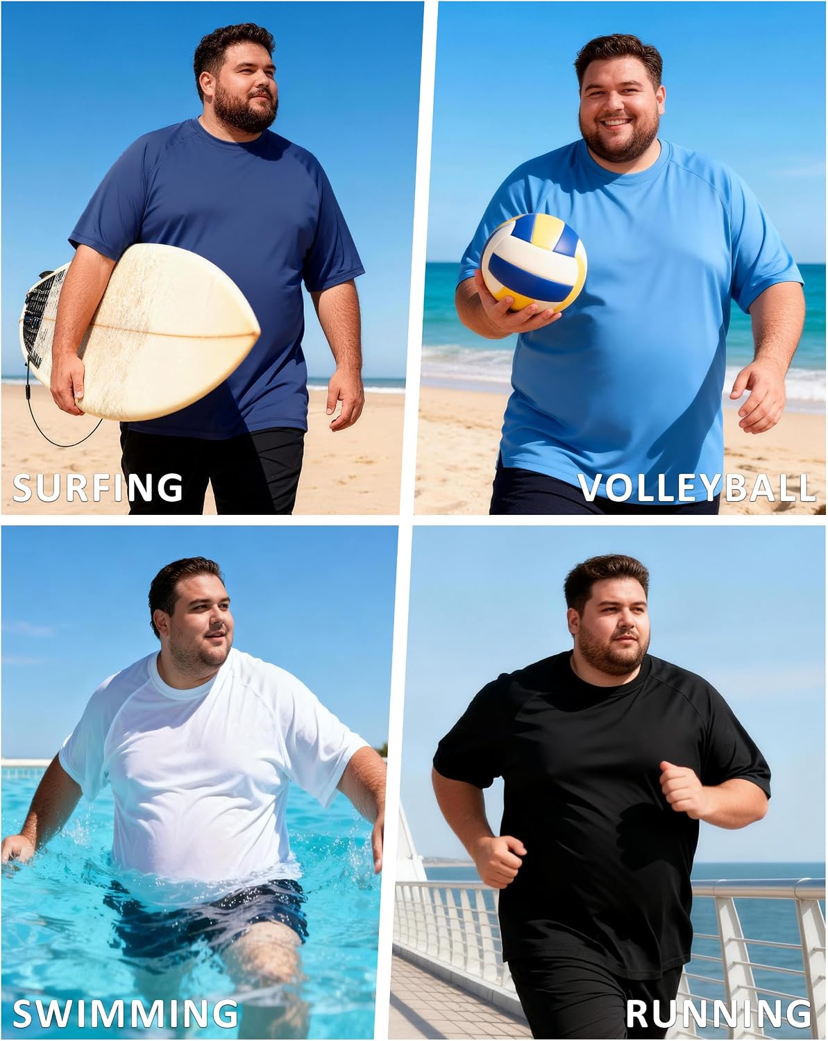Men's Big and Tall Swim Shirts, UPF 50+ Sun Protection Short Sleeve Rash Guard, Quick Dry T-Shirt for Beach and Surfing - Image 6
