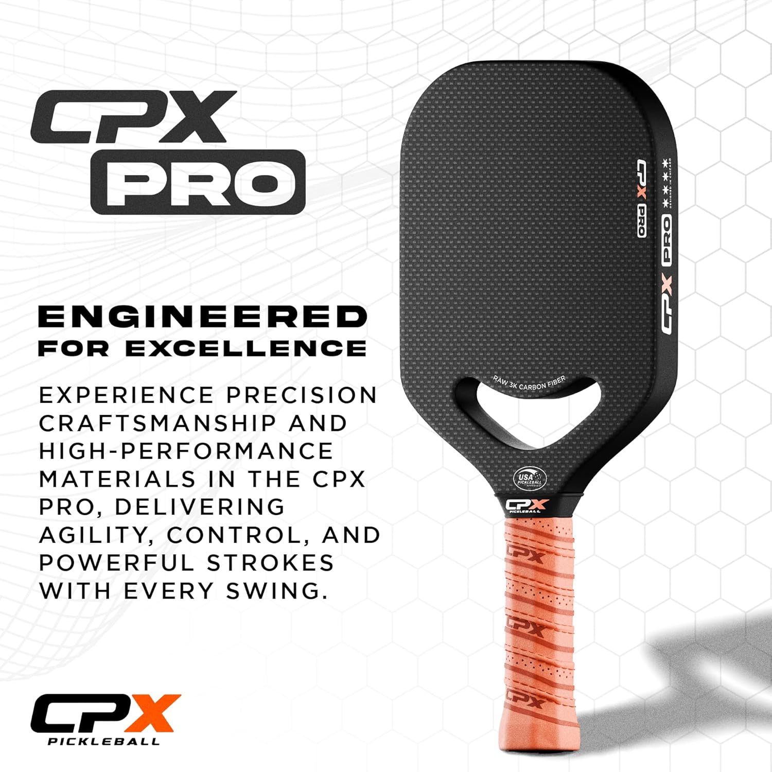 CPX Pro Carbon Fiber Pickleball Paddle - Professional Grade, Matte Finish, Honeycomb Core, Tennis Style Grip - Edgeless Paddle Designed in Chicago, USA - Image 6