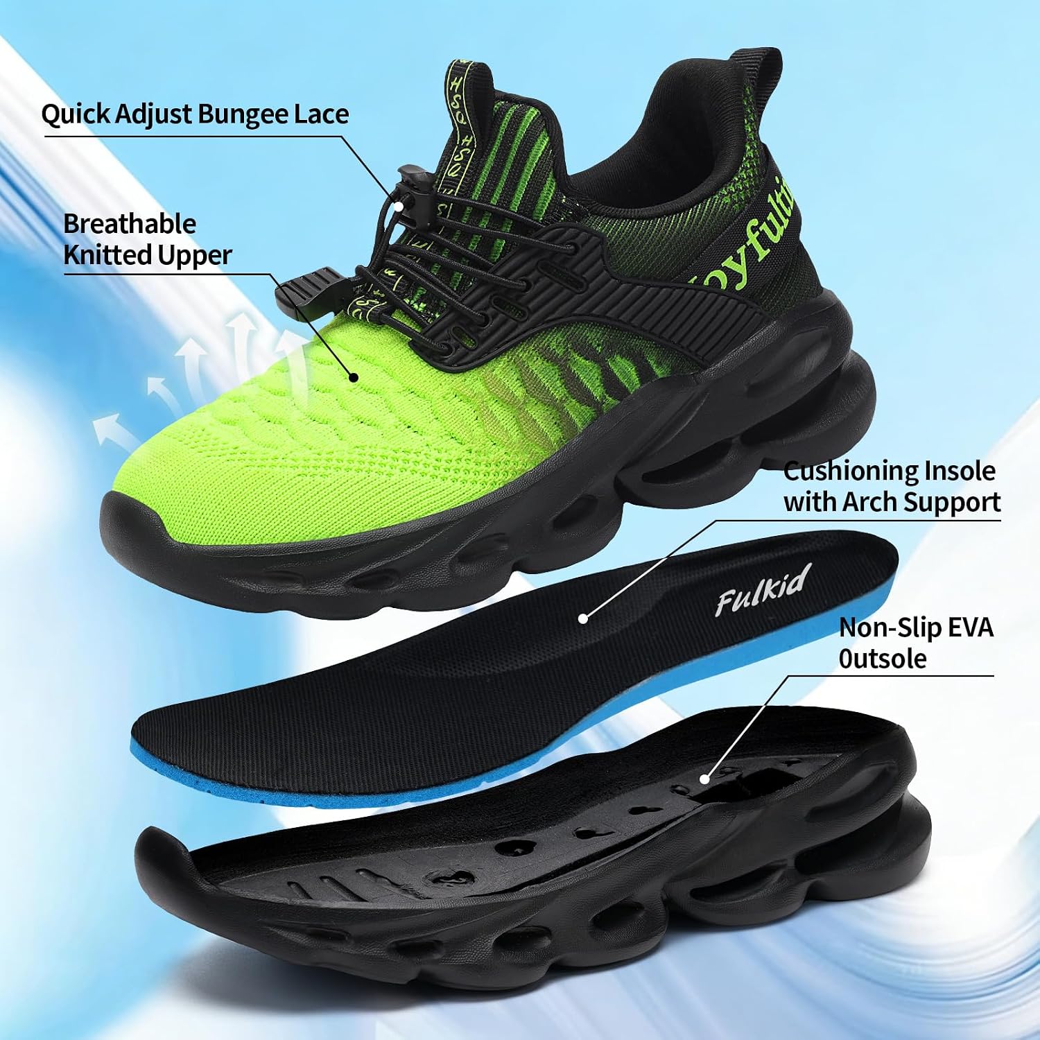 Girls Boys Sneakers Lightweight Breathable Kids Girls Boys Tennis Shoes Slip on with Bungee Lace Running Athletic Shoes for Little Kid/Big Kid/Toddler - Image 4