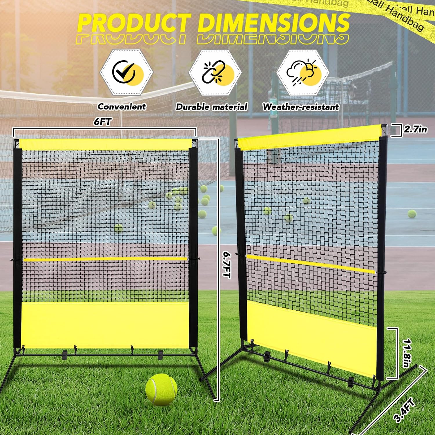 Foilswirl Tennis Rebounder Net 6 x 6.7ft Baseball Practice Rebounder Wall Ideal for Tennis, Baseballs, Softballs, Lacrosse, Hockey - Image 2