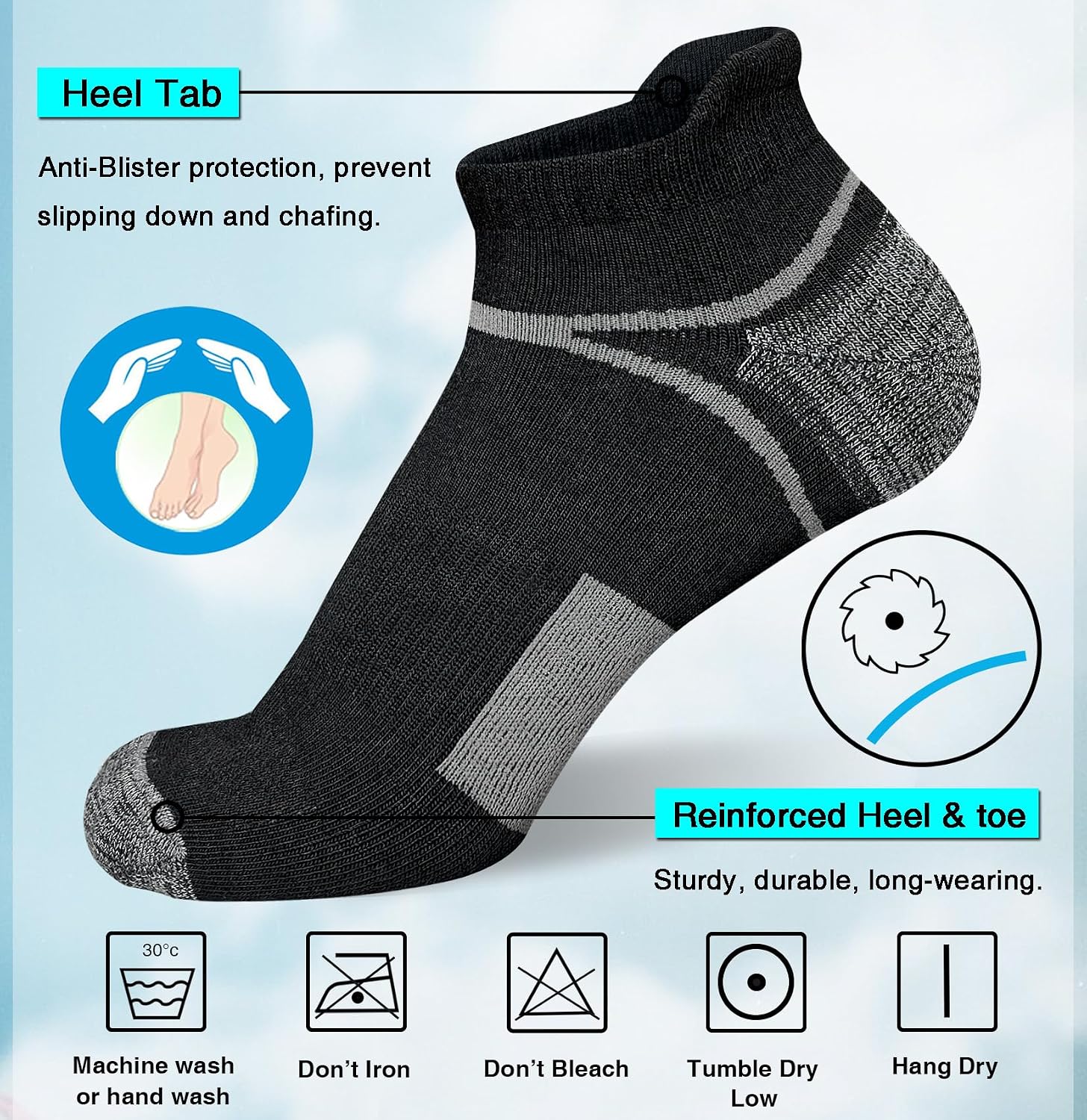 suaskk Men's Ankle Athletic Cushioned Anti-Blister Running Socks 5 Pairs | Comfort and Breathable, Moisture Wicking, - Image 2